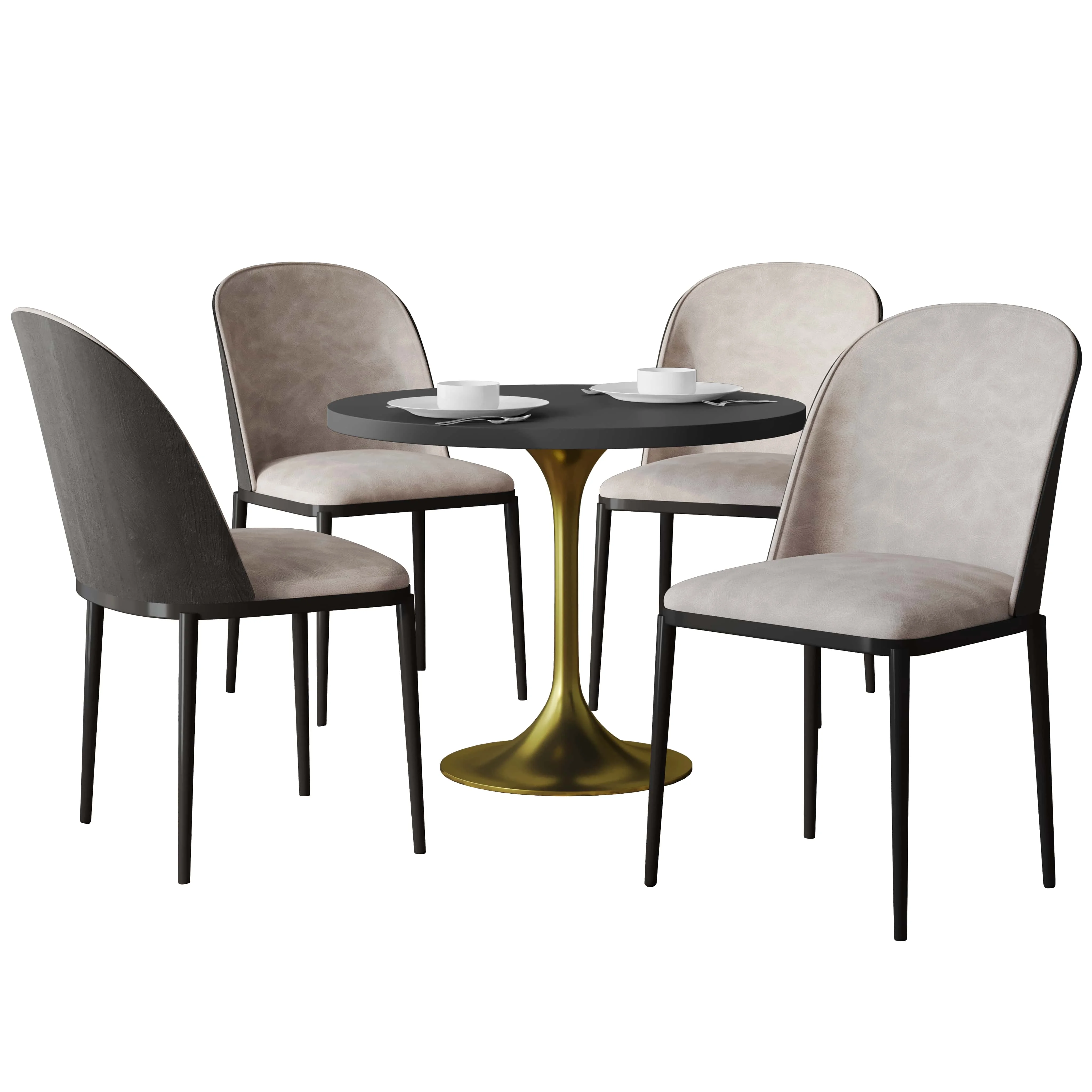 Verve 5-Piece Dining Set with 36" Round MDF Top Table and 4 Suede Dining Side Chairs in Black/Charcoal