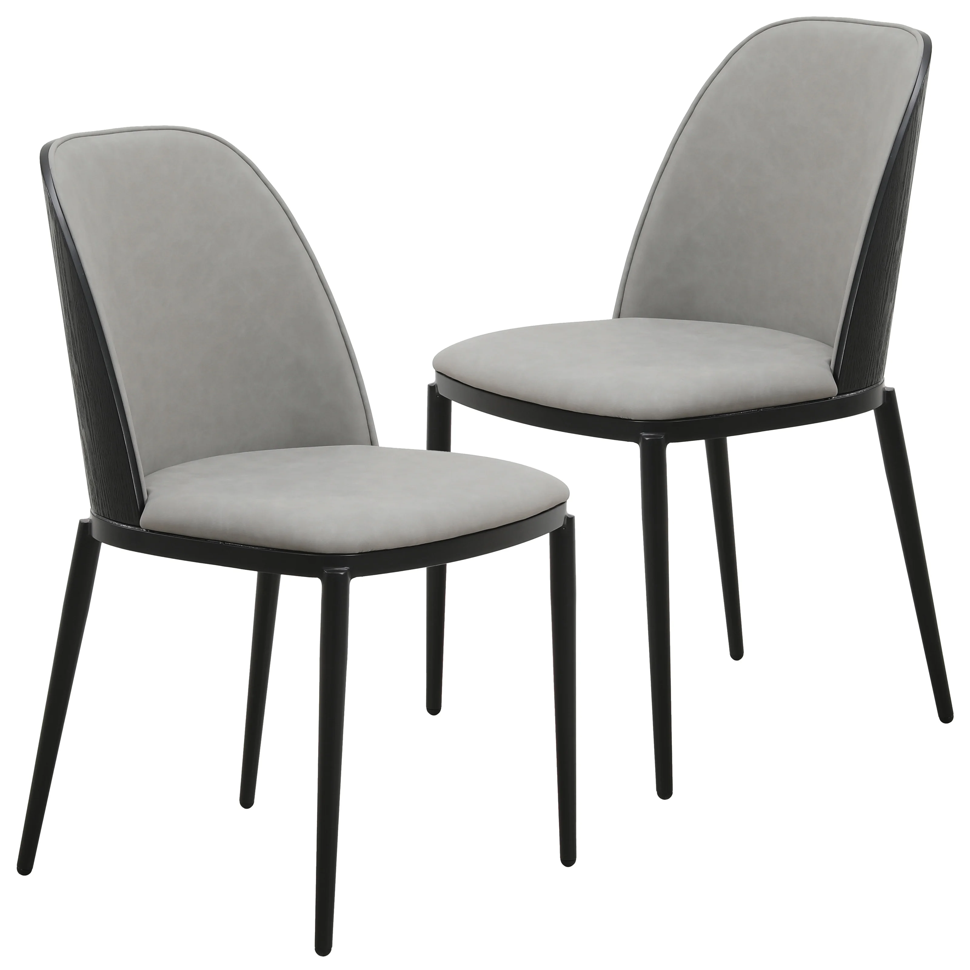 Tule Collection Dining Chair, Black Frame With Light Grey Leather - set of 2