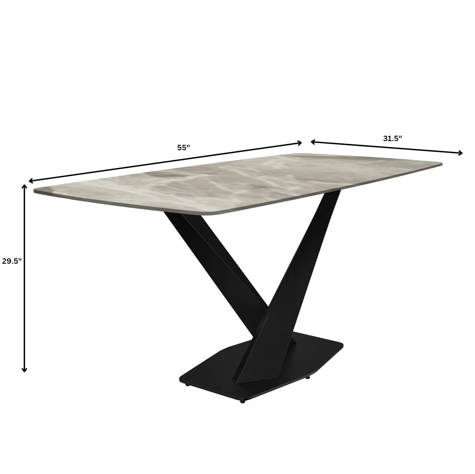 Voren 7-Piece Dining Set with 55" Rectangular Dining Table in Deep Grey Sintered Stone Top and 6 Leather Dining Chairs in Black/Light Grey