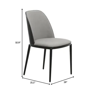 Voren 7-Piece Dining Set with 55" Rectangular Dining Table in Deep Grey Sintered Stone Top and 6 Leather Dining Chairs in Black/Light Grey