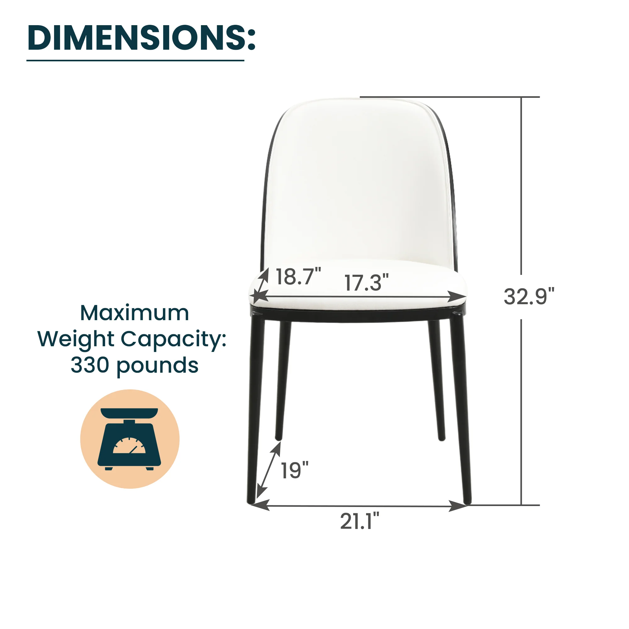 Tule Mid-Century Modern Dining Side Chair with Leather Seat and Powder-Coated Steel Frame for Kitchen and Dining Room