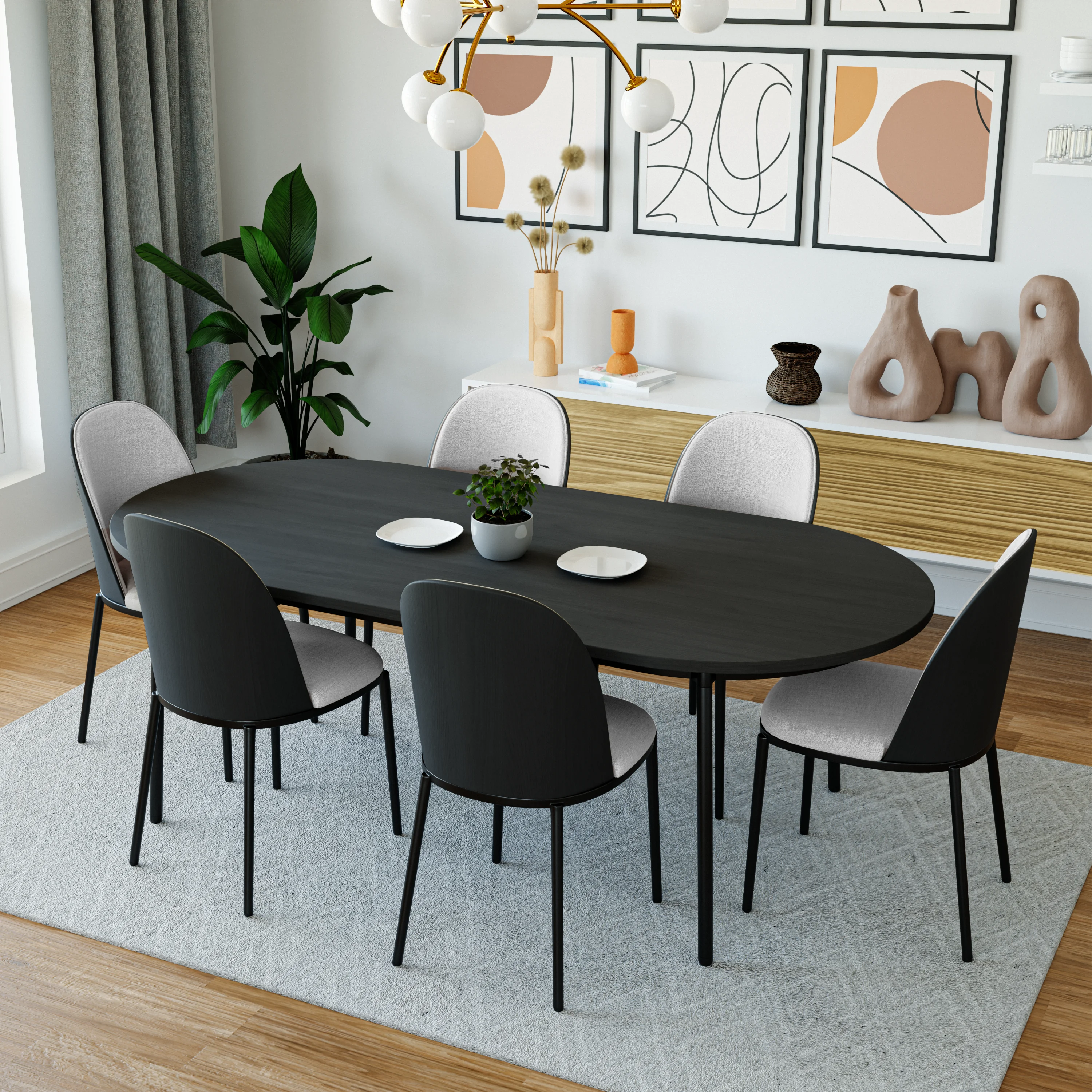 Tule Mid-Century Modern Dining Side Chair with Leather Seat and Powder-Coated Steel Frame for Kitchen and Dining Room