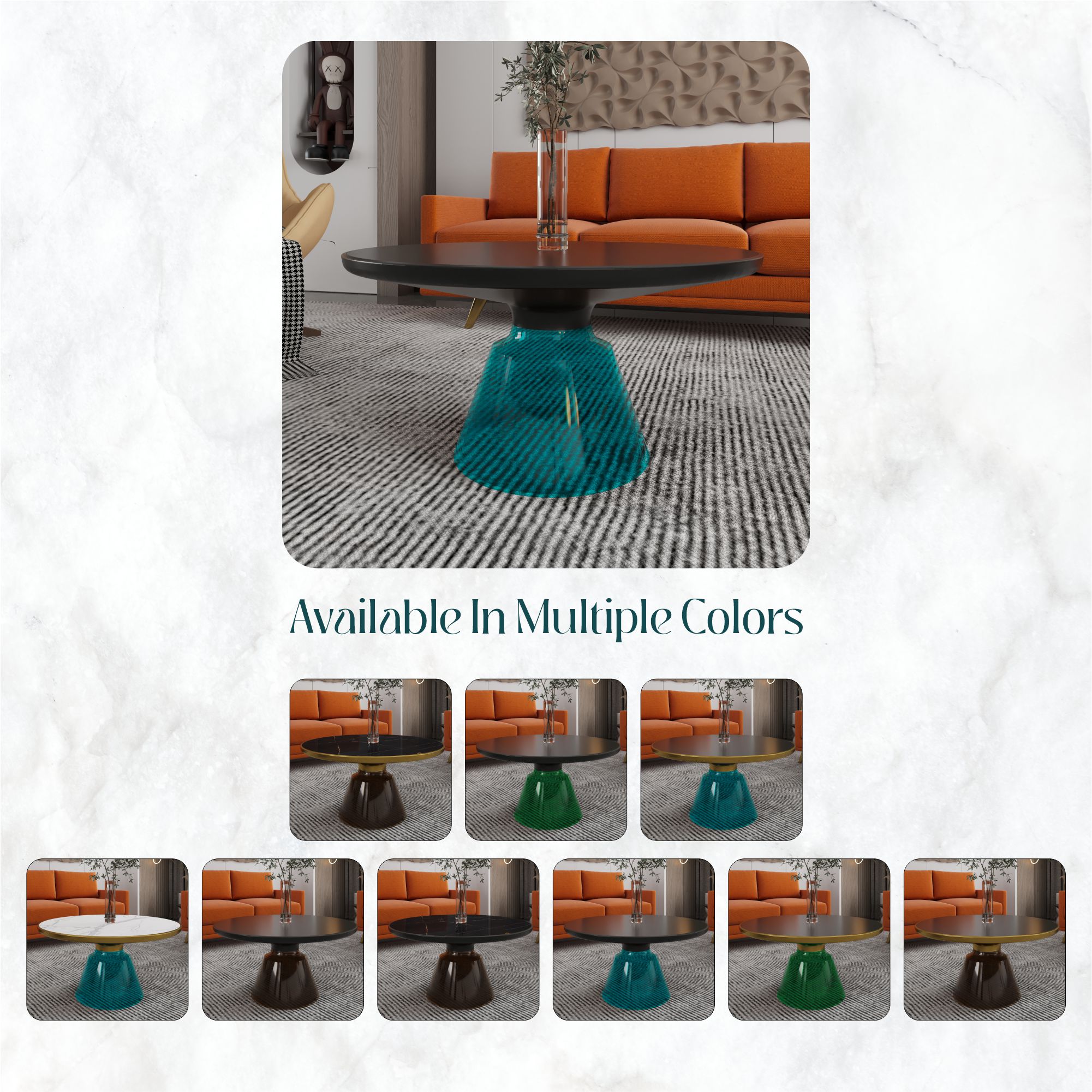 Tully Collection Glass Coffee Table Blue glass, Black Rim with Black Glass top