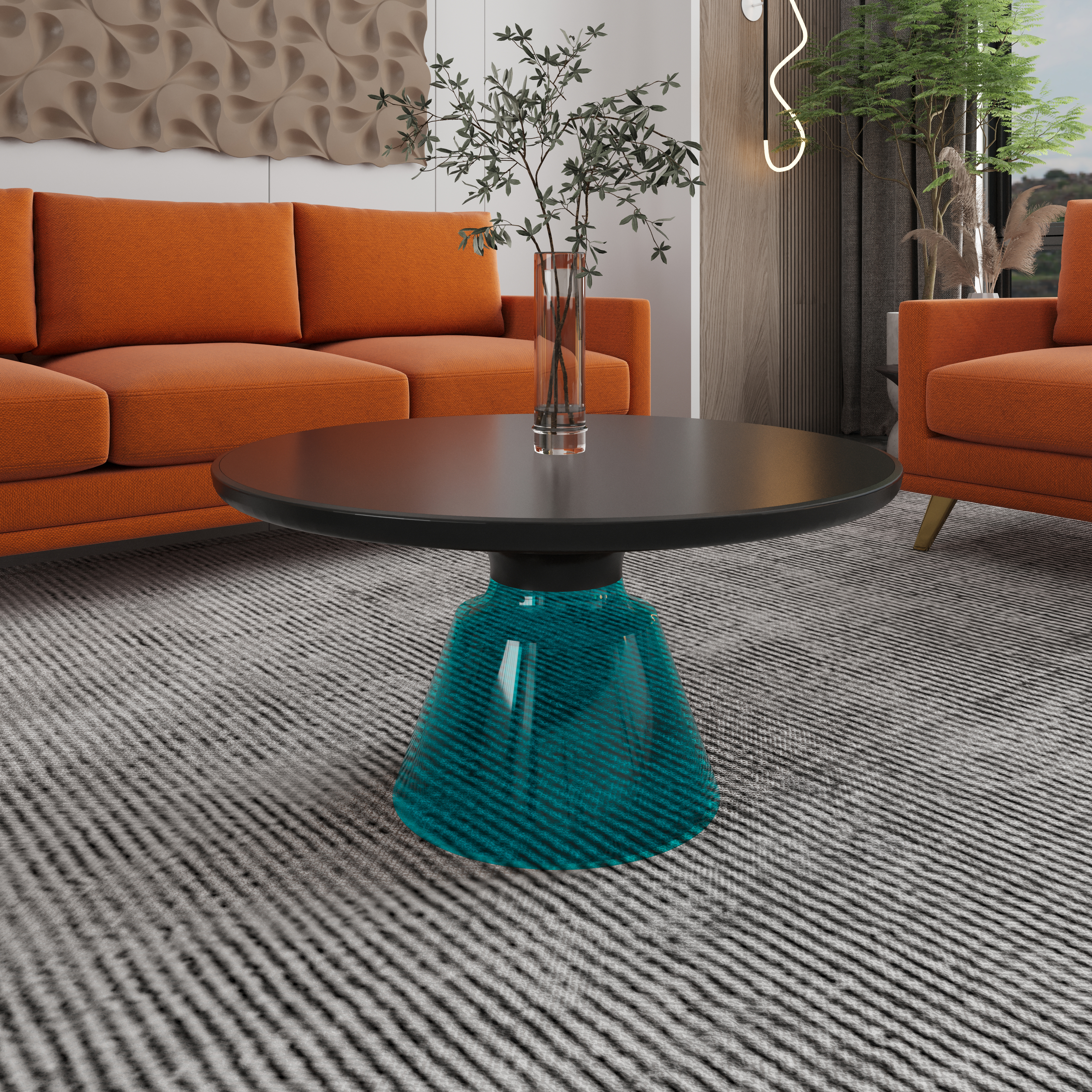 Tully Collection Glass Coffee Table Blue glass, Black Rim with Black Glass top