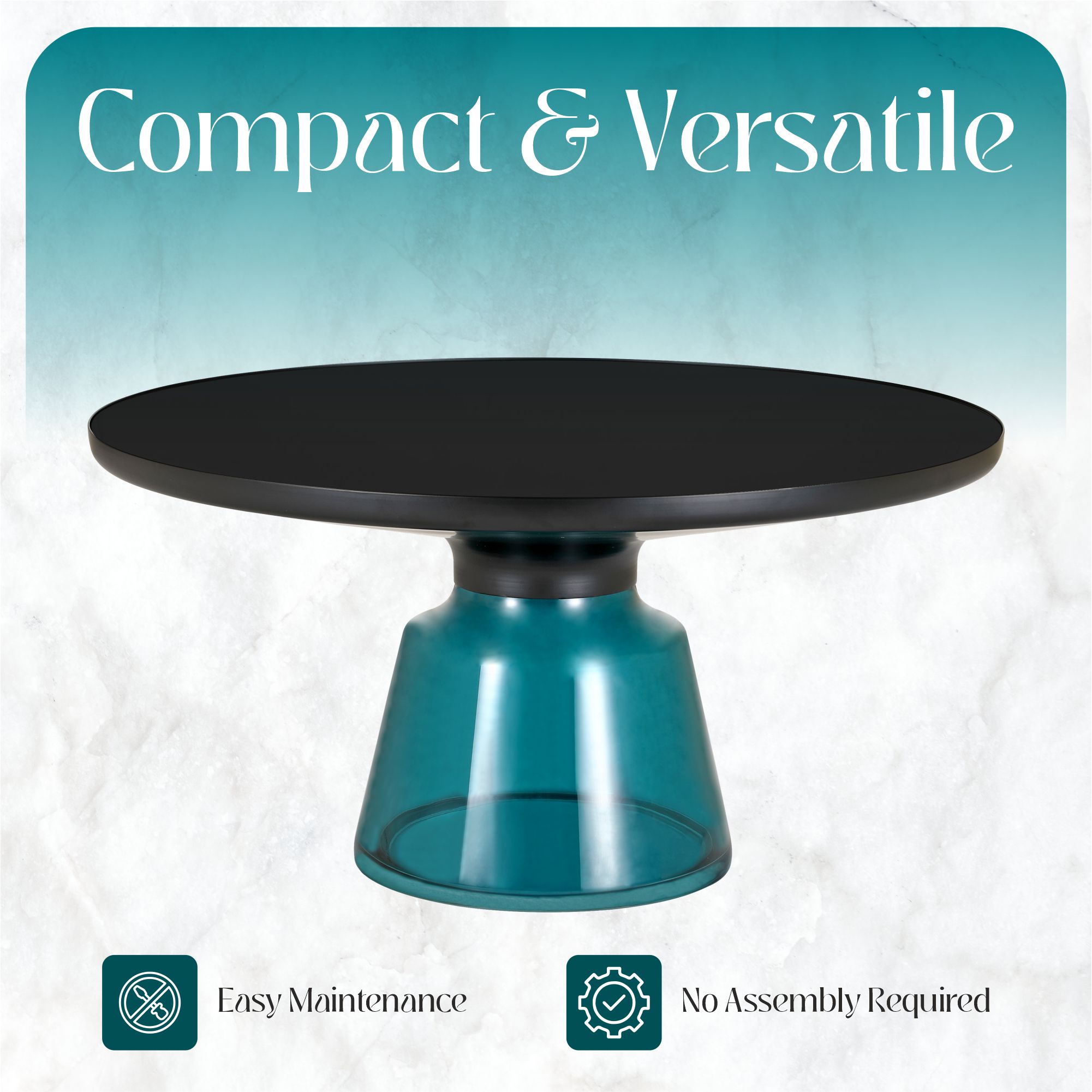 Tully Collection Glass Coffee Table Blue glass, Black Rim with Black Glass top