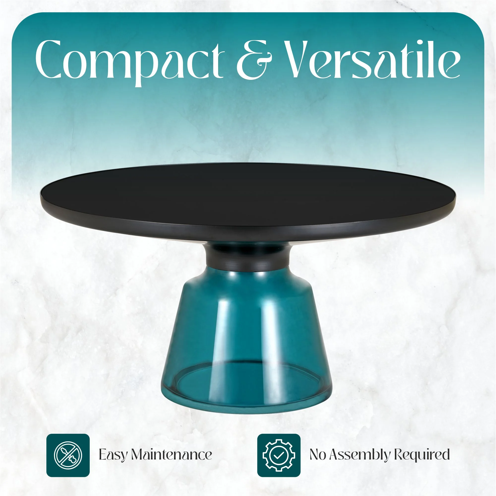 Tully Collection Glass Coffee Table Blue glass, Black Rim with Black Glass top