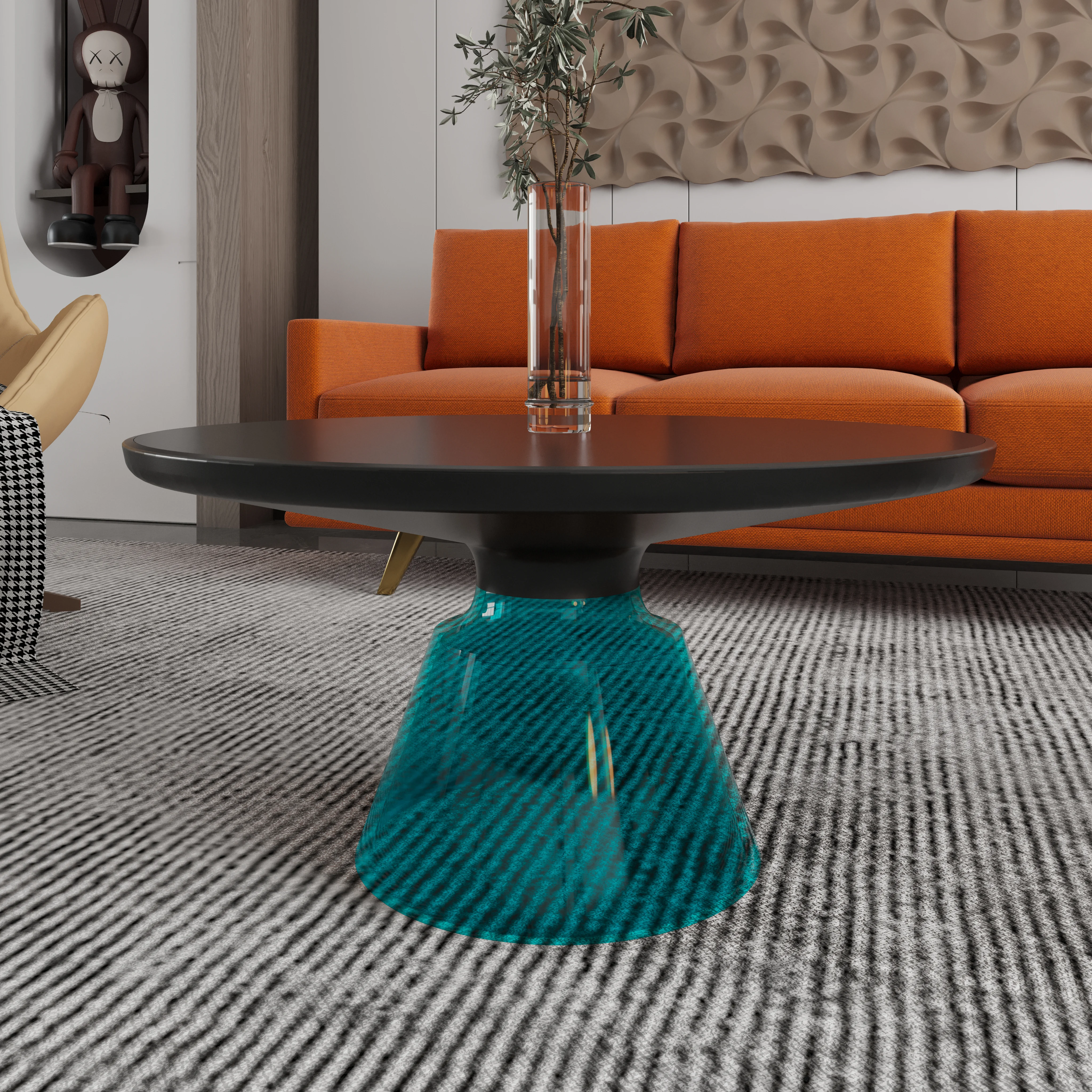 Tully Collection Glass Coffee Table Blue glass, Black Rim with Black Glass top