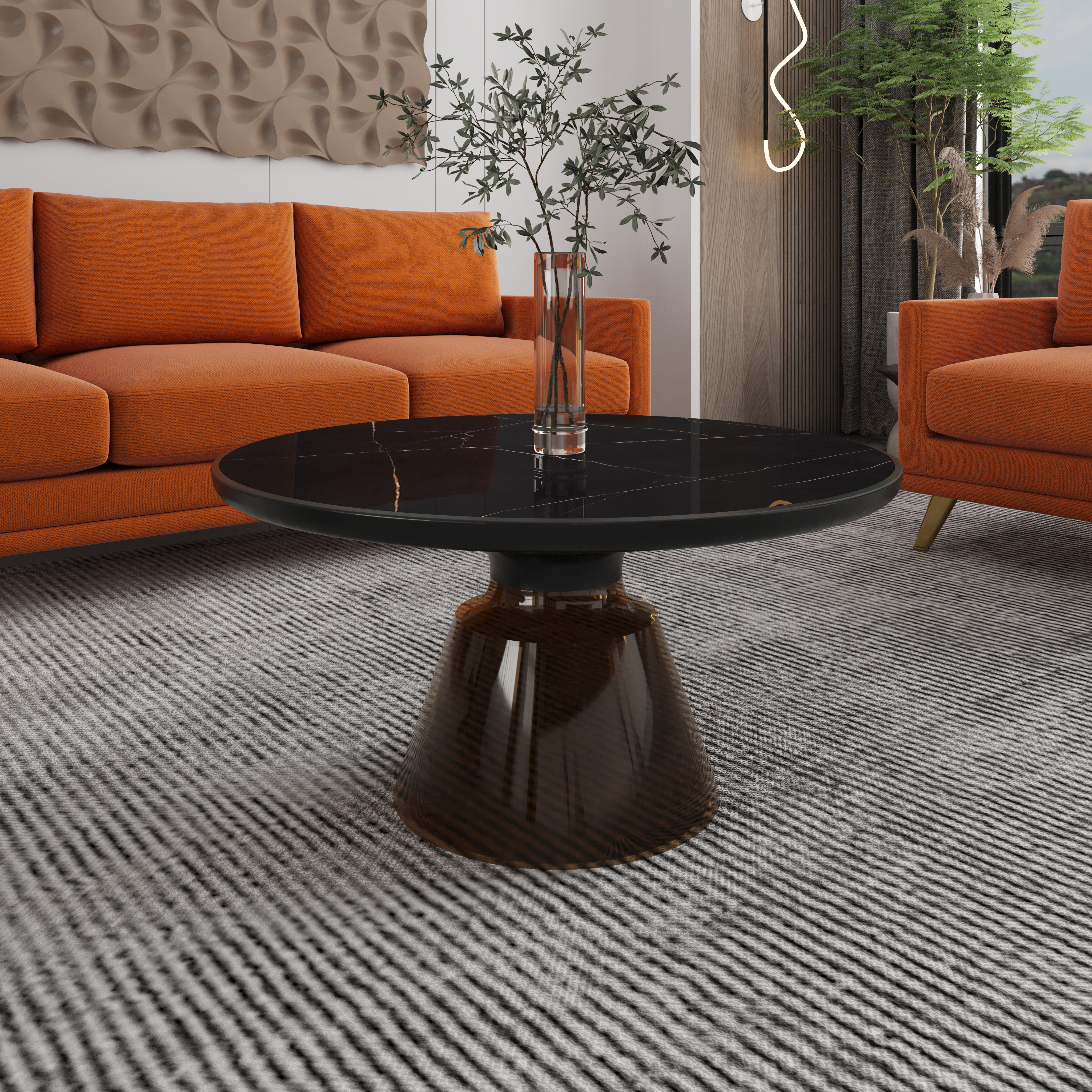 Tully Collection Glass Coffee Table Grey glass, Black Rim with Black Sintered Stone Top