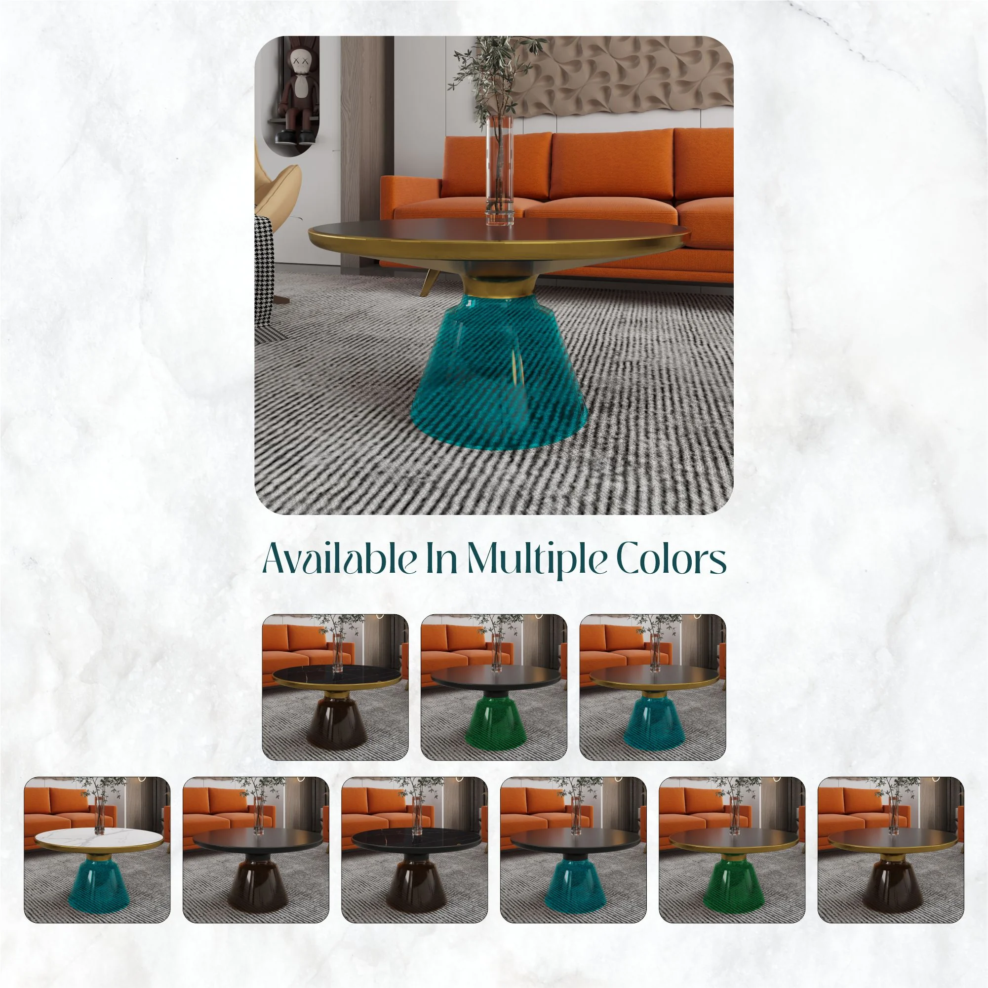 Tully Collection Glass Coffee Table Blue glass, Gold Rim with Black Glass top