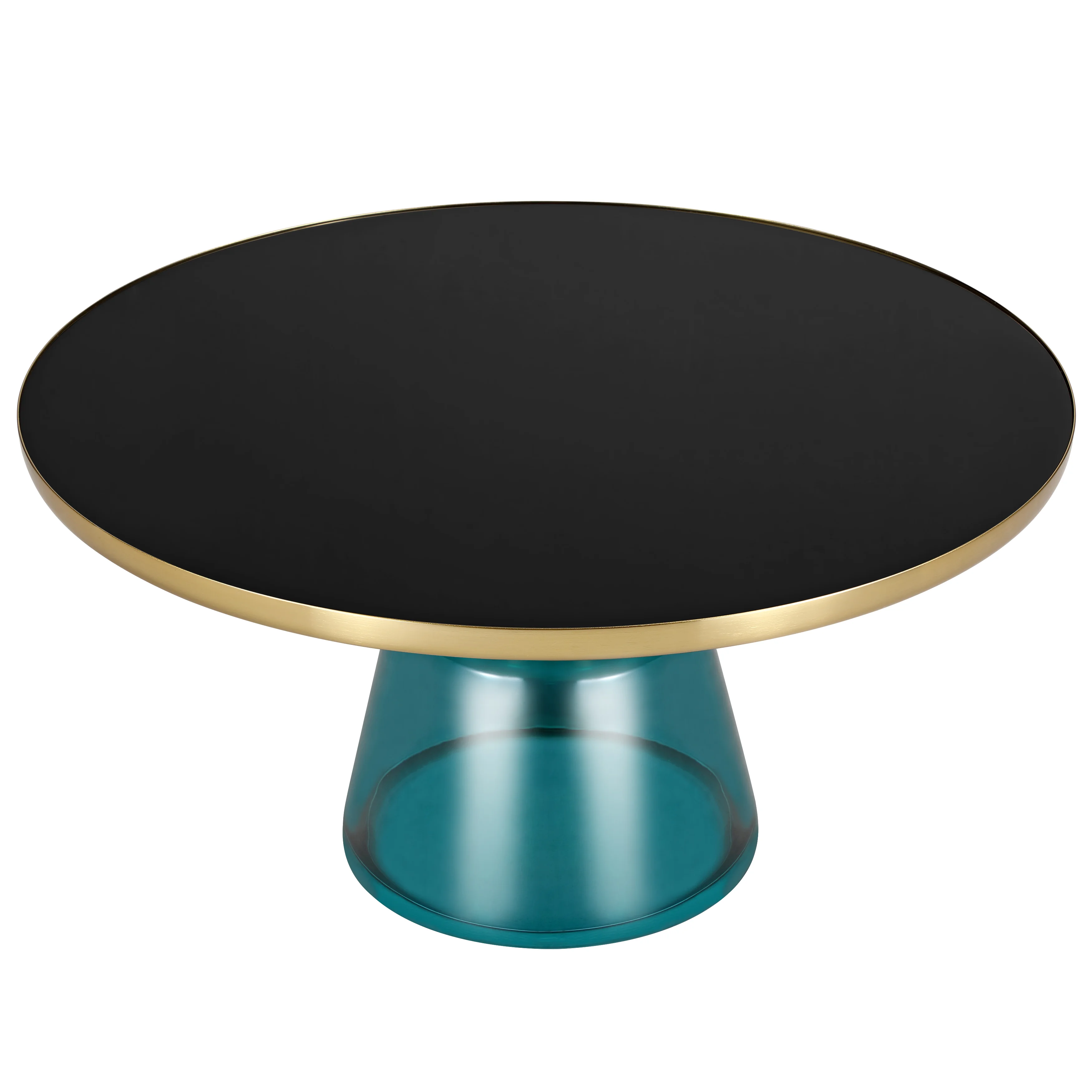 Tully Collection Glass Coffee Table Blue glass, Gold Rim with Black Glass top