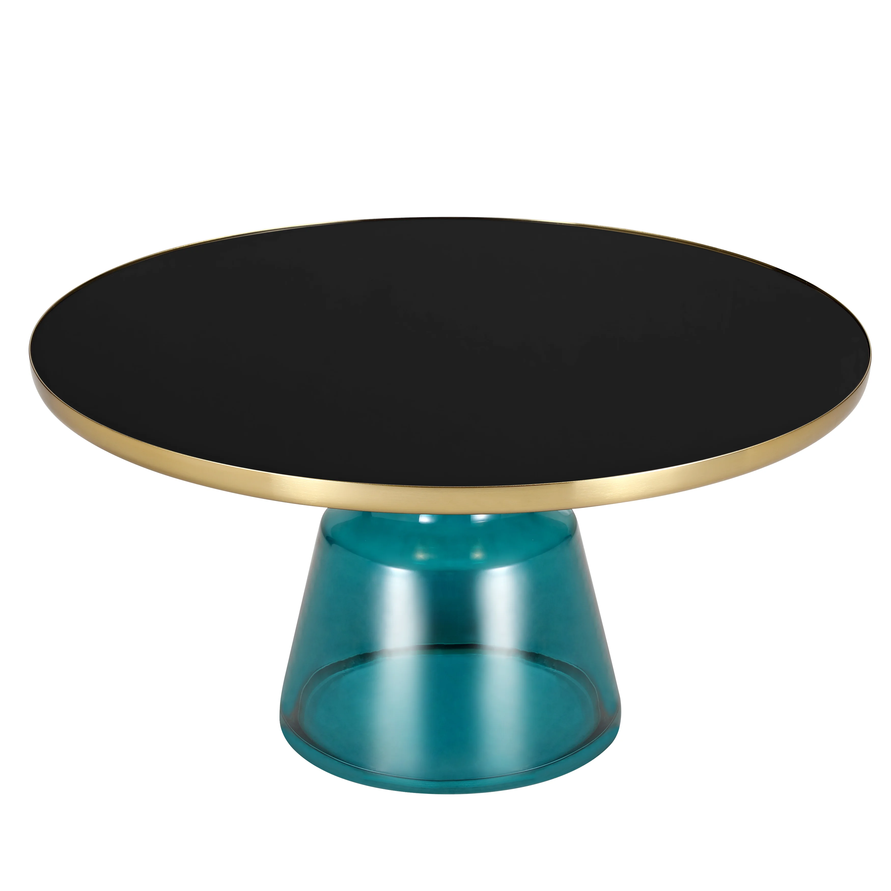 Tully Collection Glass Coffee Table Blue glass, Gold Rim with Black Glass top