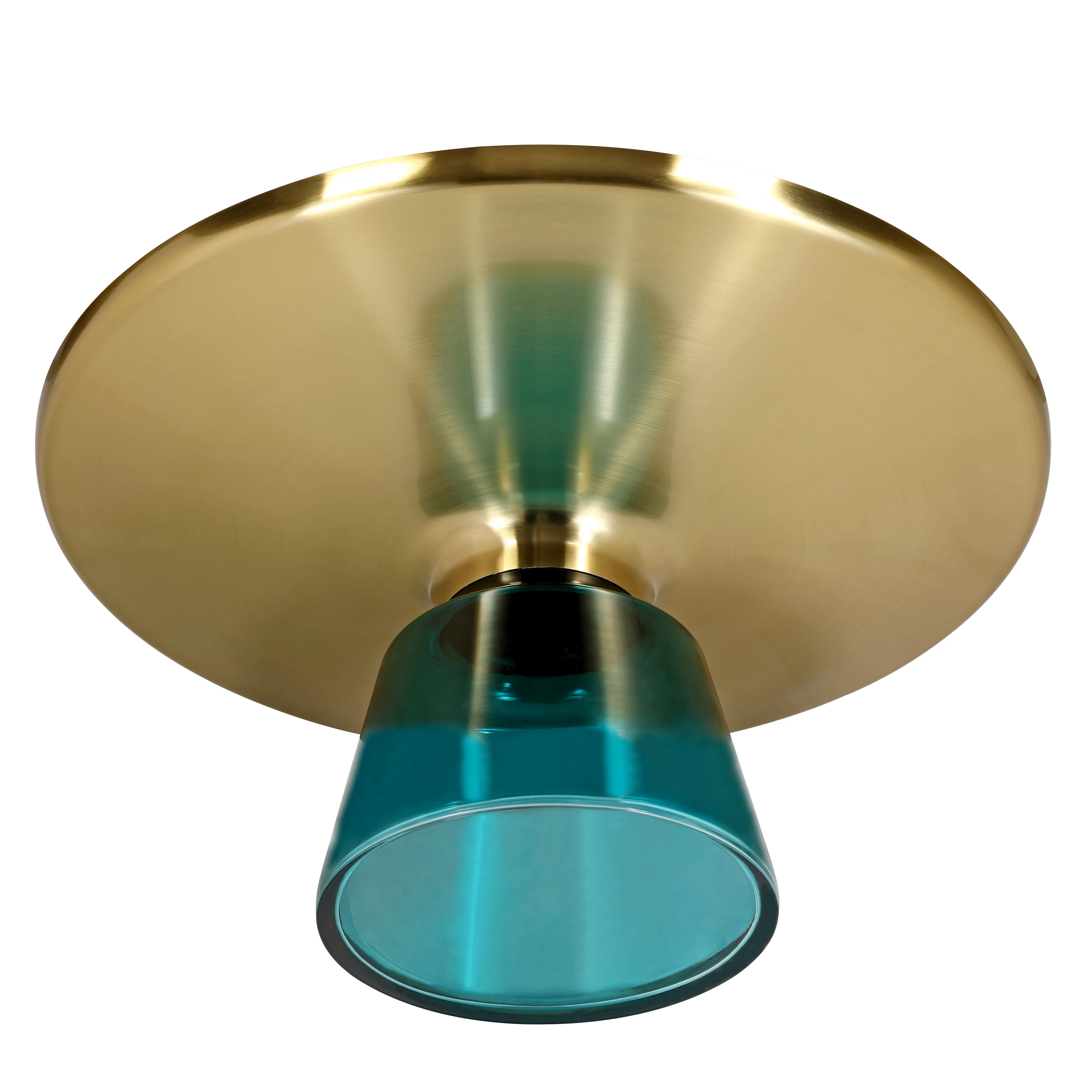 Tully Collection Glass Coffee Table Blue glass, Gold Rim with Black Glass top