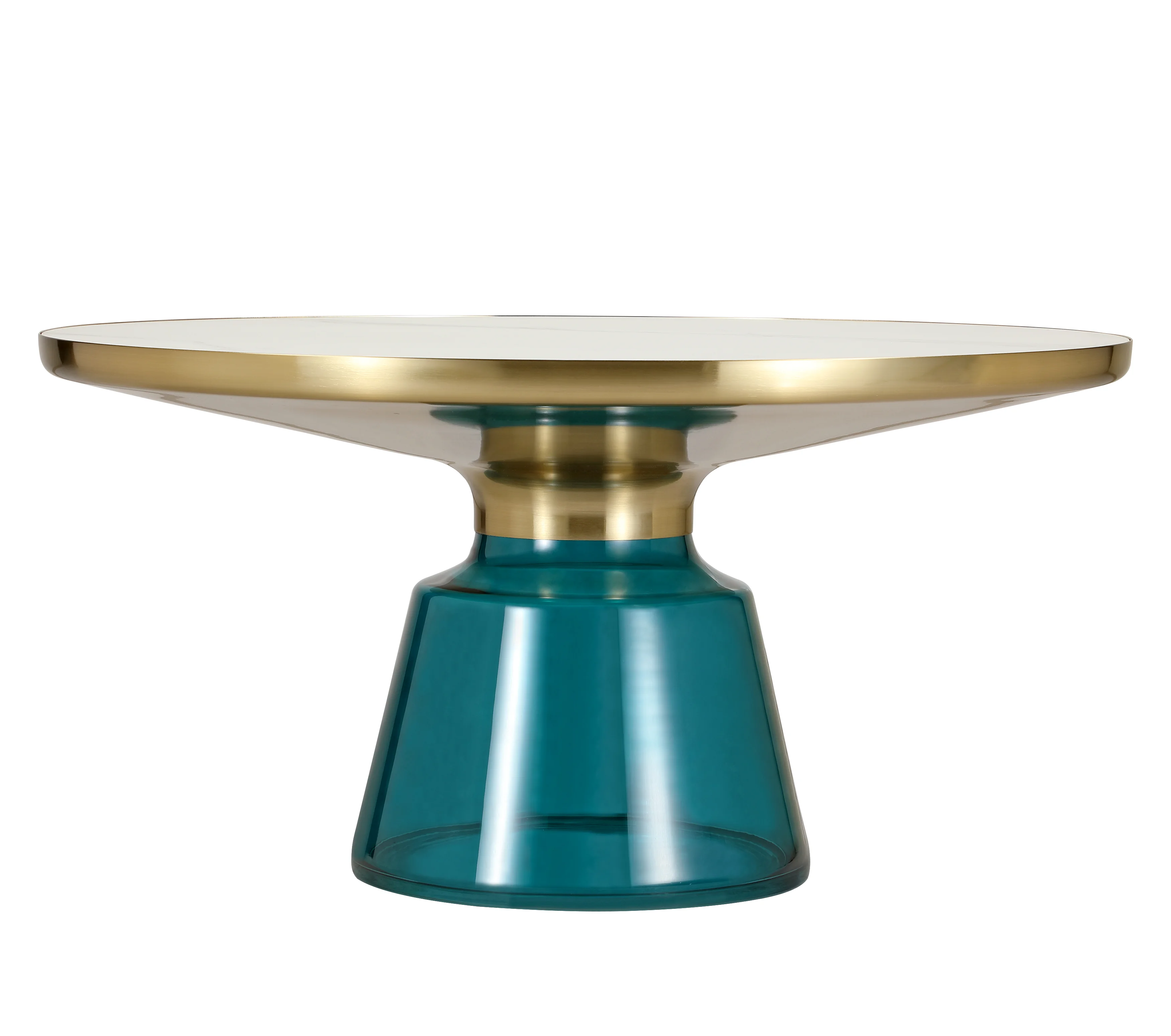 Tully Collection Glass Coffee Table Blue glass, Gold Rim with white sintered stone top