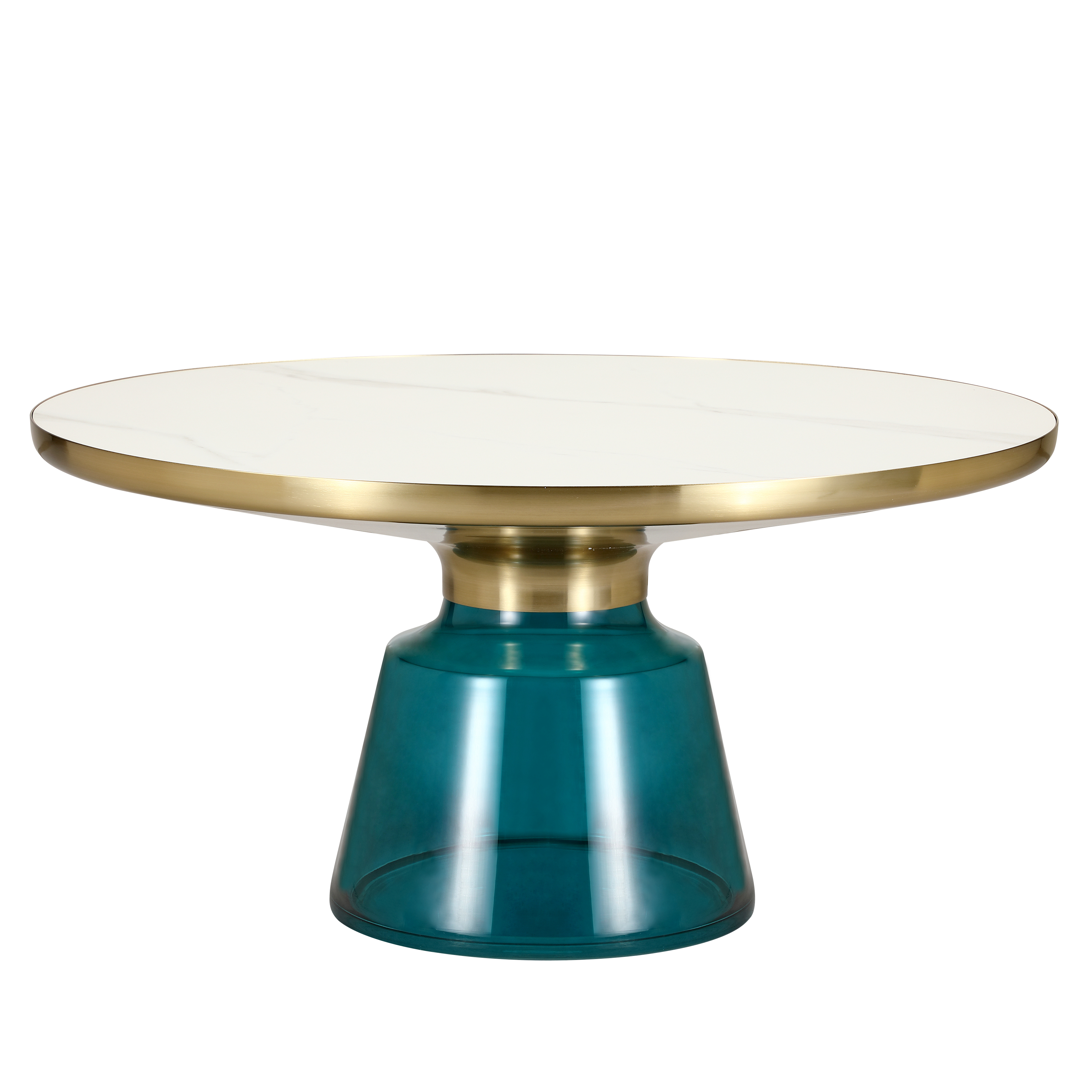 Tully Collection Glass Coffee Table Blue glass, Gold Rim with white sintered stone top