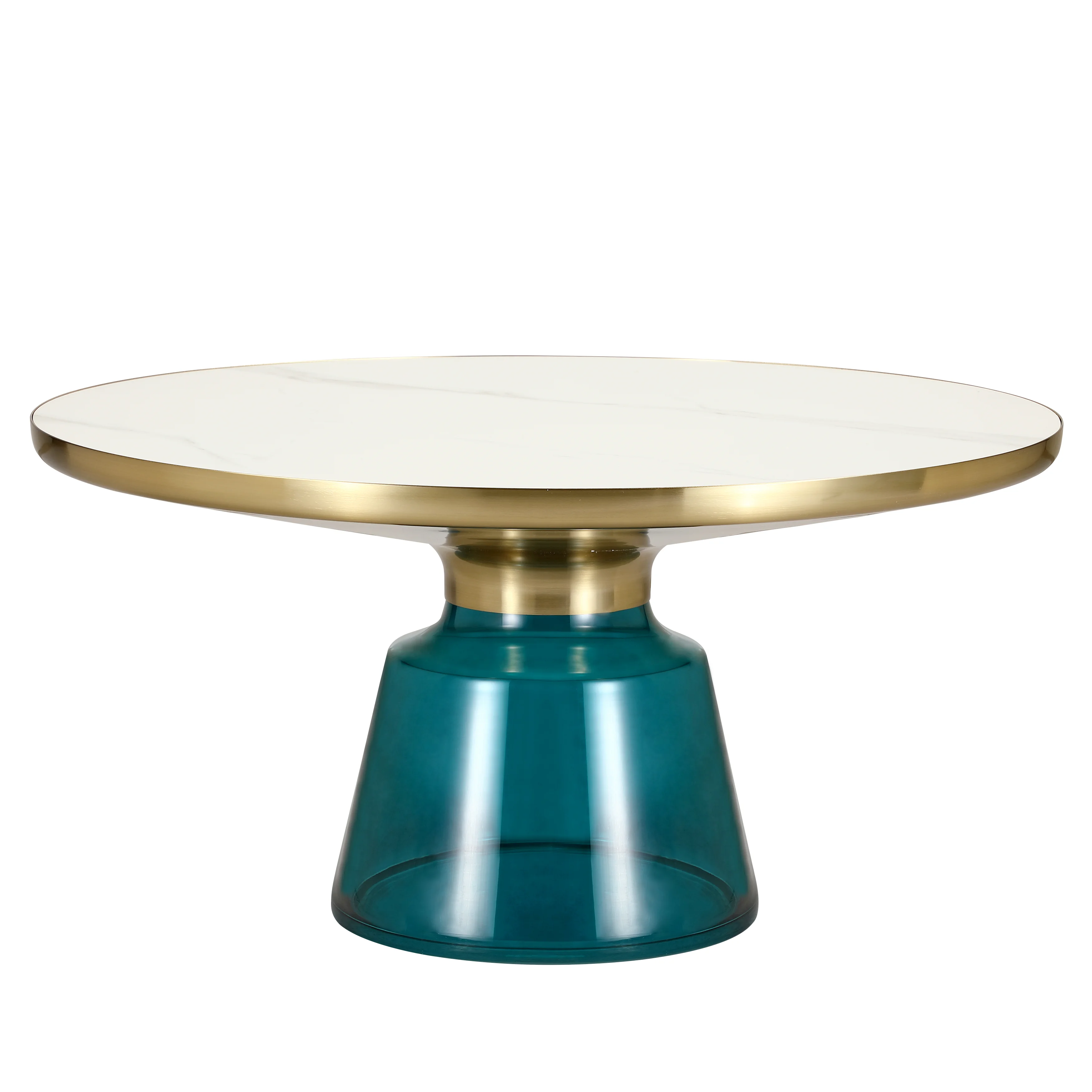 Tully Collection Glass Coffee Table Blue glass, Gold Rim with white sintered stone top