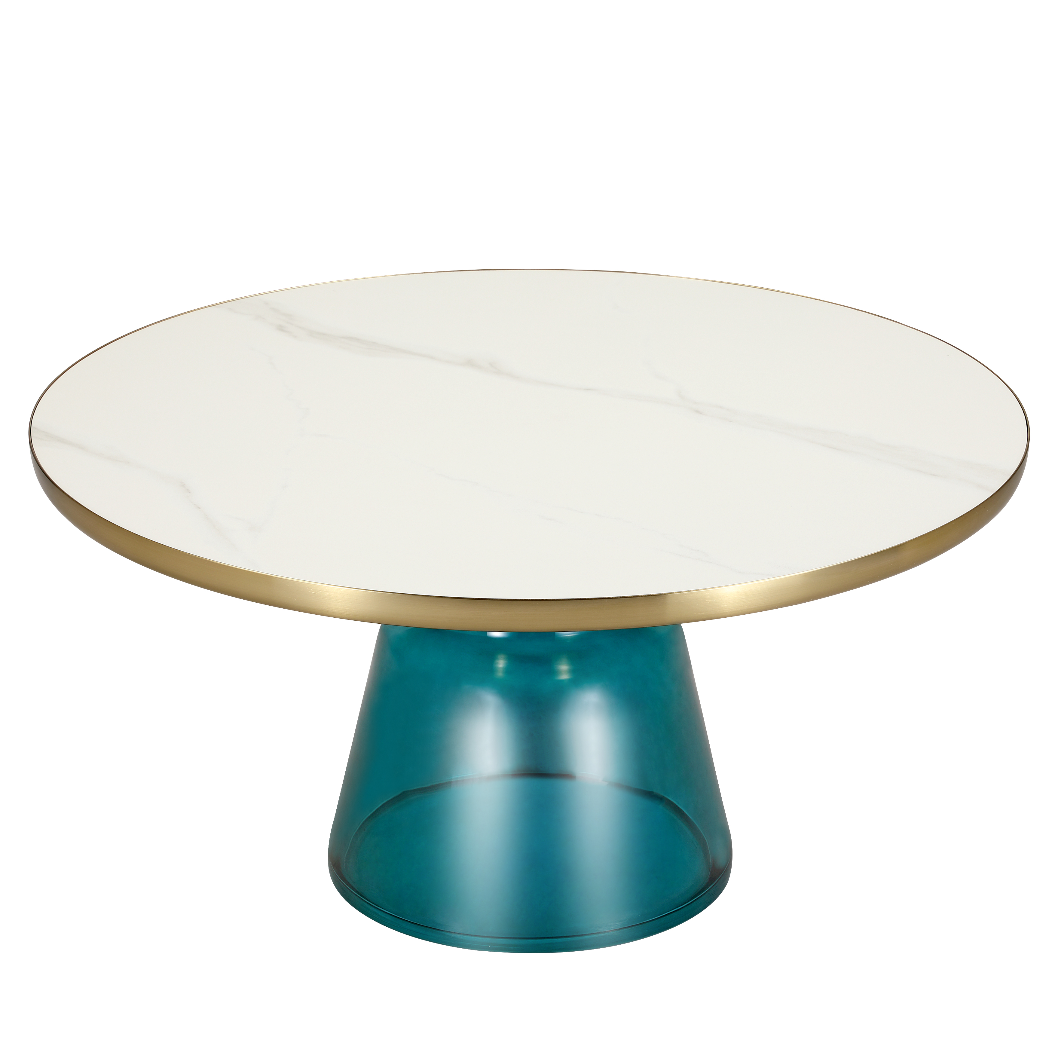 Tully Collection Glass Coffee Table Blue glass, Gold Rim with white sintered stone top