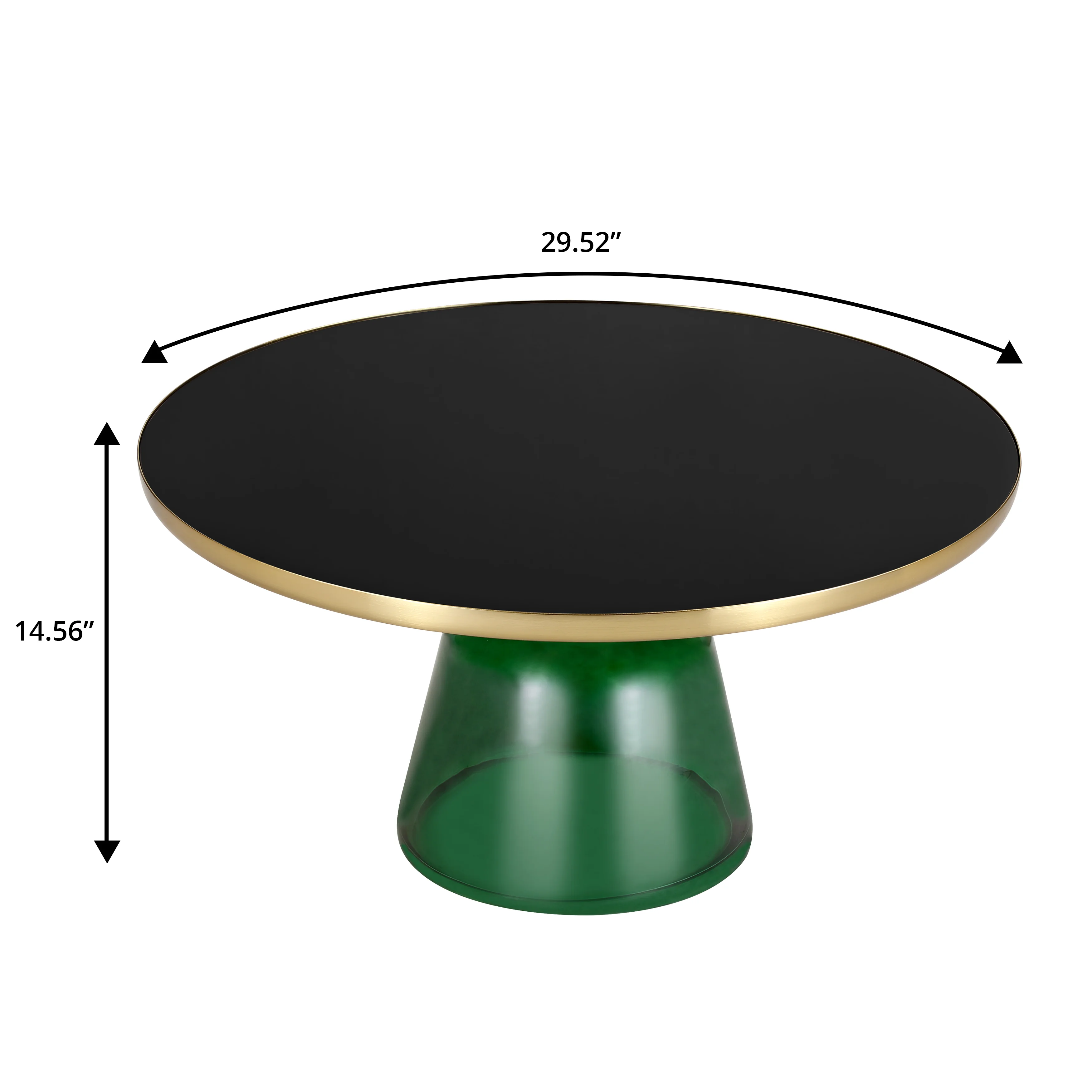 Tully Collection Glass Coffee Table Green glass, Gold Rim with Black Glass top