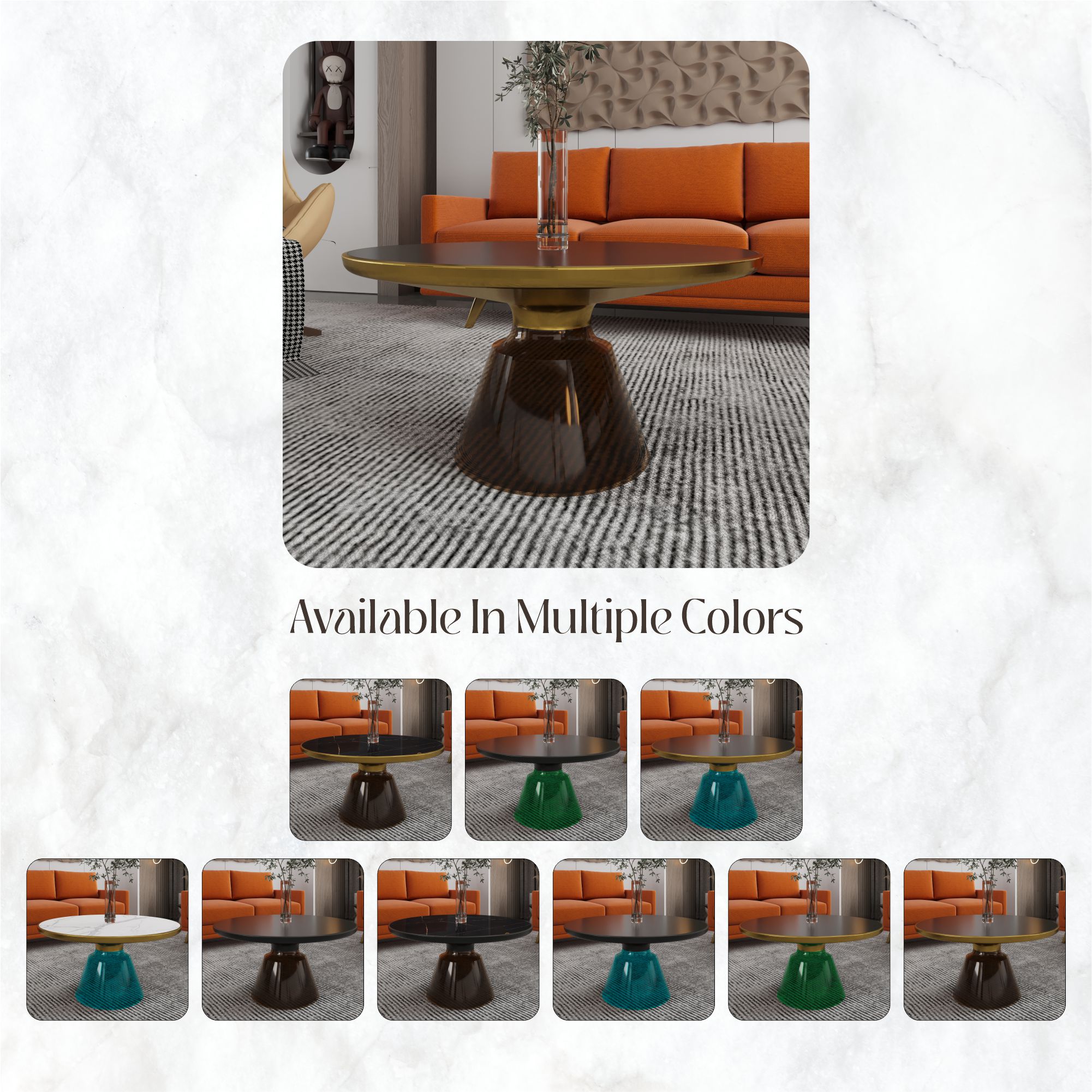 Tully Collection Glass Coffee Table Grey glass, Gold Rim with Black Glass top