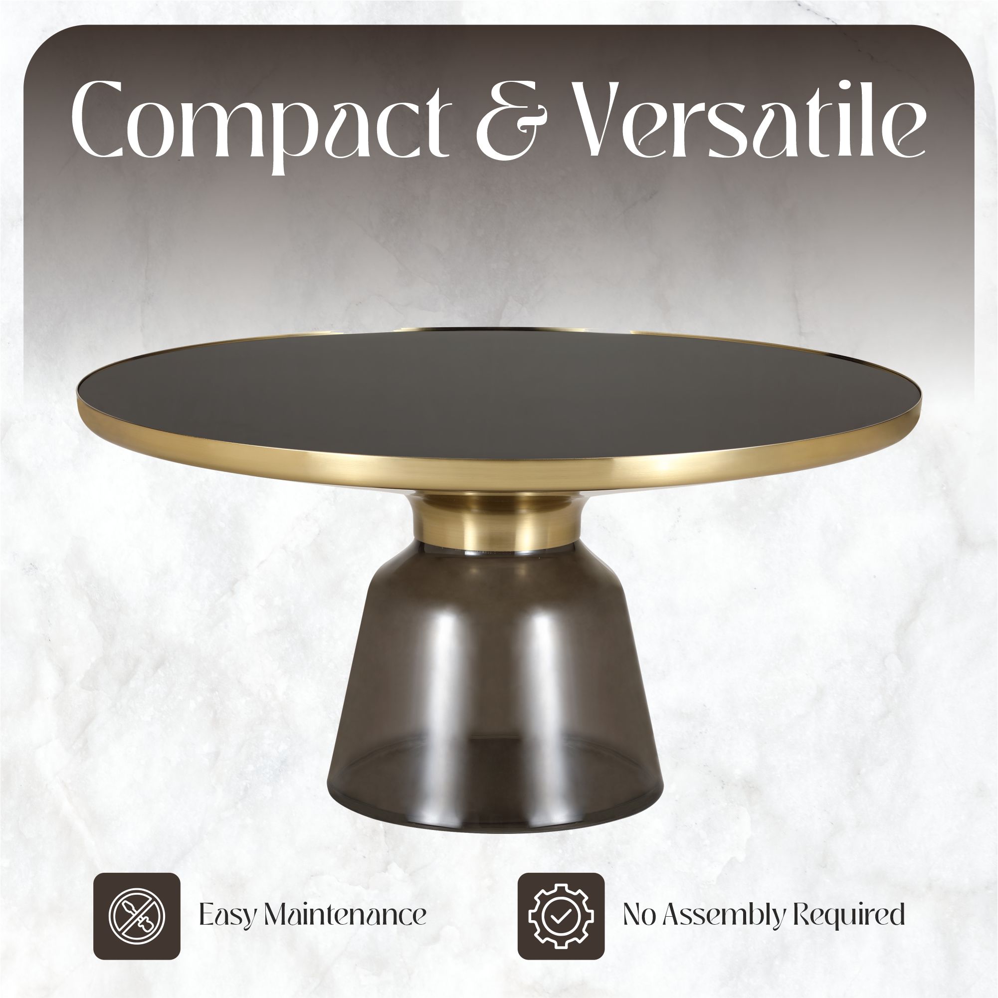 Tully Collection Glass Coffee Table Grey glass, Gold Rim with Black Glass top