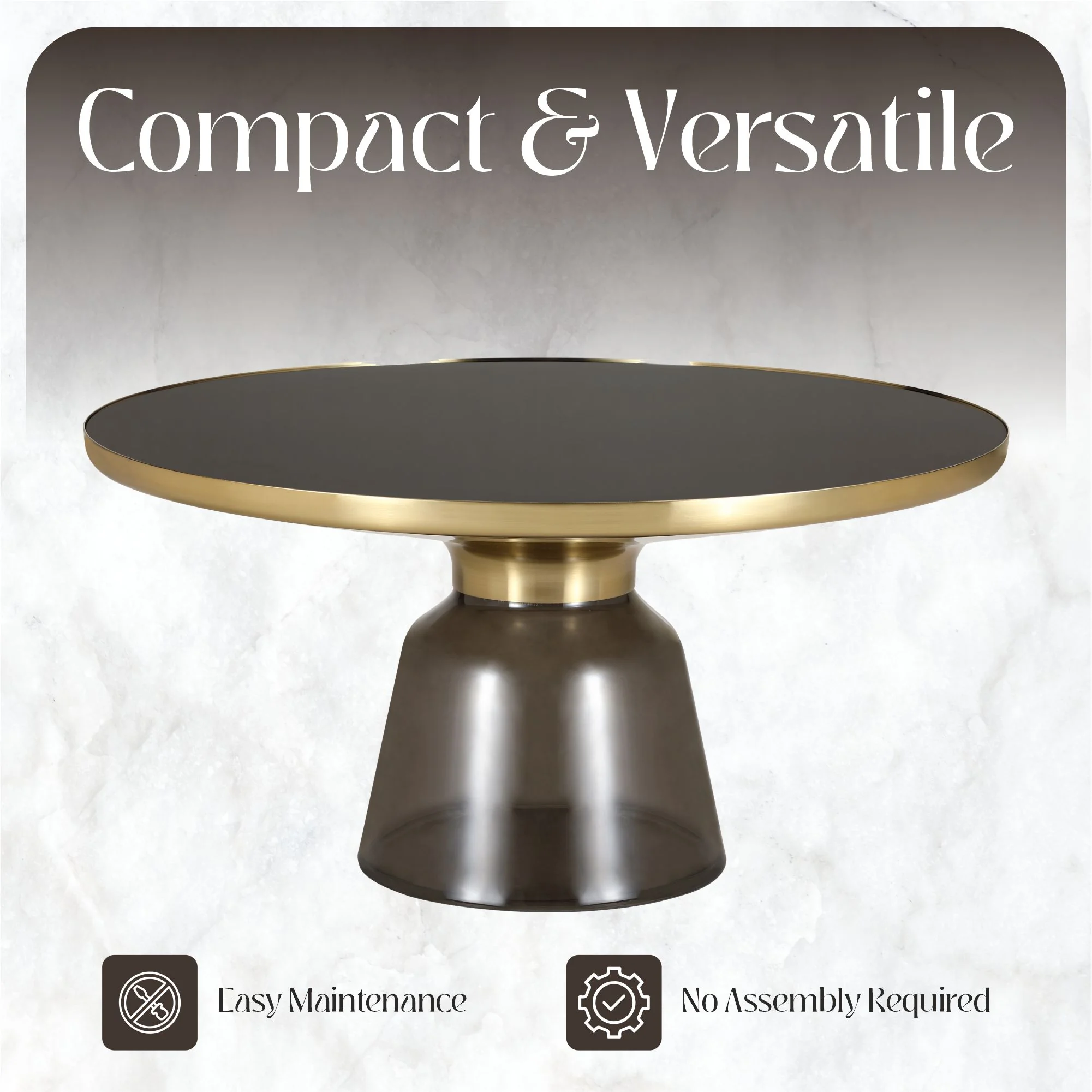 Tully Collection Glass Coffee Table Grey glass, Gold Rim with Black Glass top