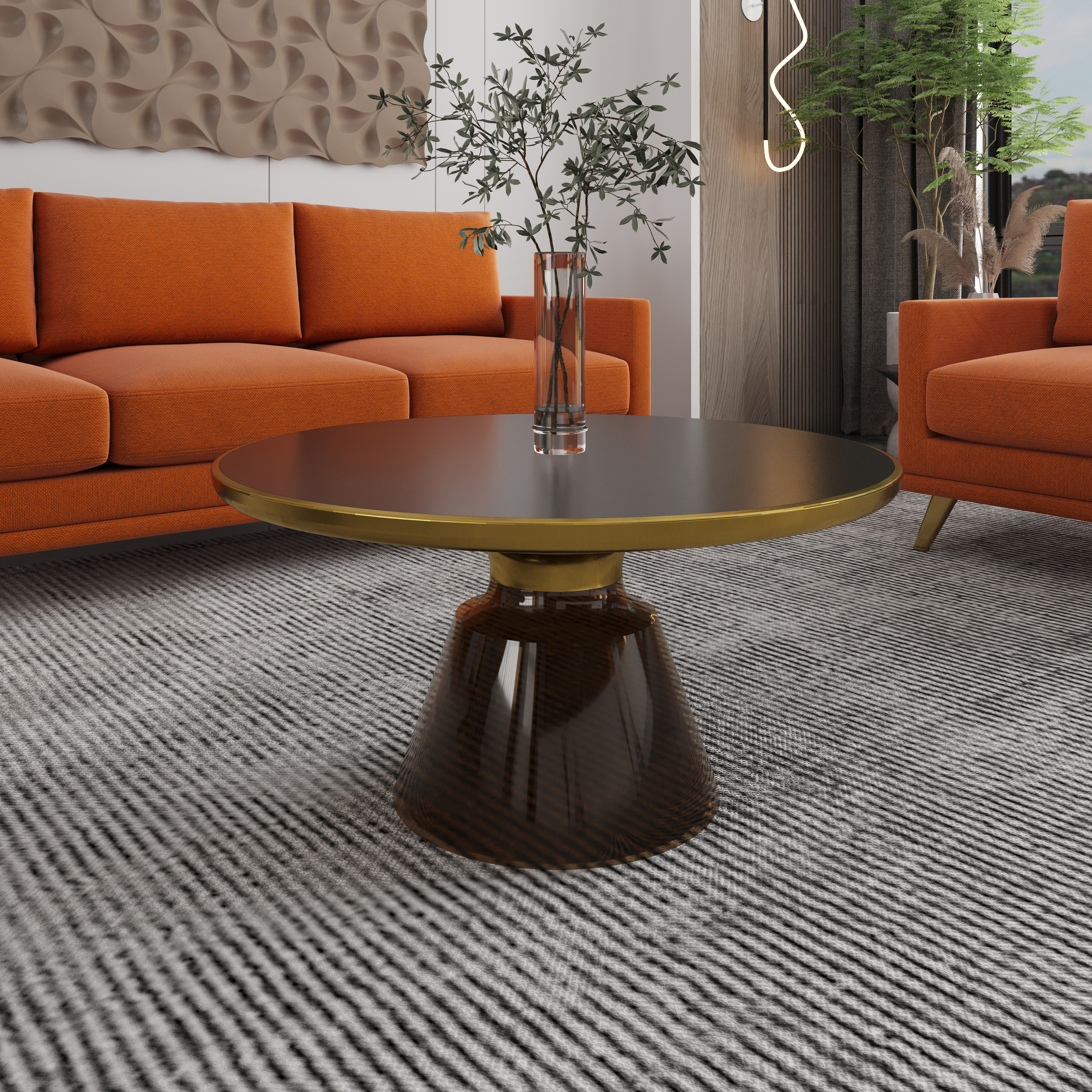 Tully Collection Glass Coffee Table Grey glass, Gold Rim with Black Glass top