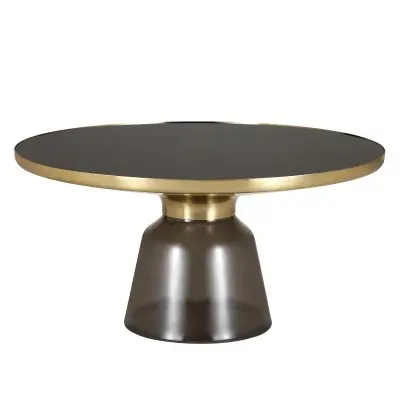 Tully Collection Glass Coffee Table Grey glass, Gold Rim with Black Glass top
