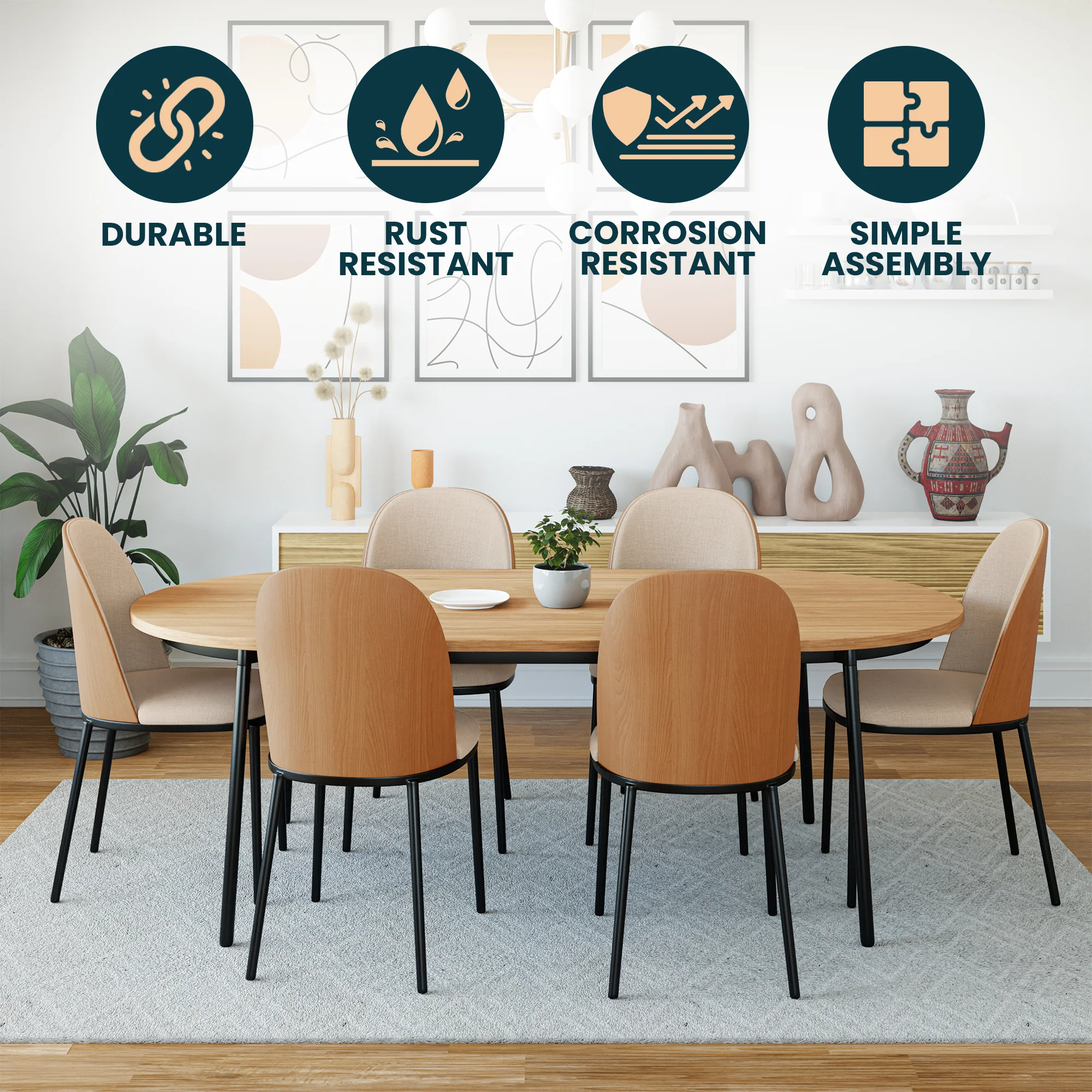 Tule Mid-Century Modern Dining Side Chair with Velvet Seat and Powder-Coated Steel Frame for Kitchen and Dining Room