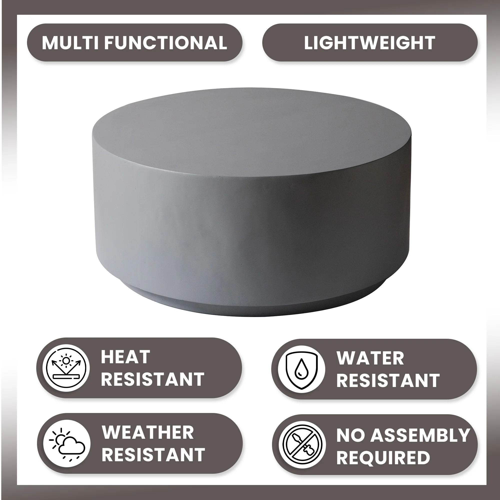 Terra Collection Fiberglass Outdoor Coffee Table In Grey