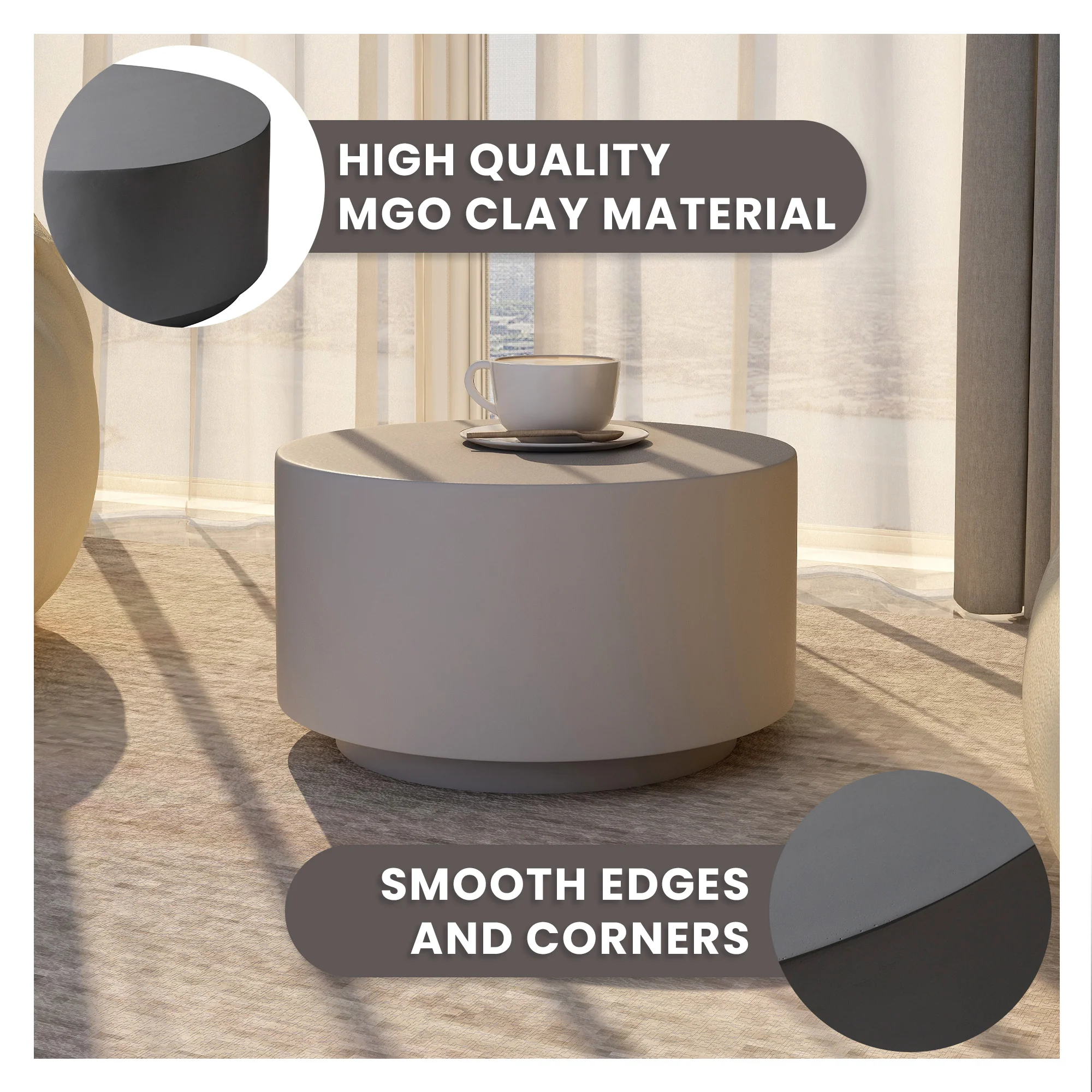 Terra Collection Fiberglass Outdoor Coffee Table In Grey