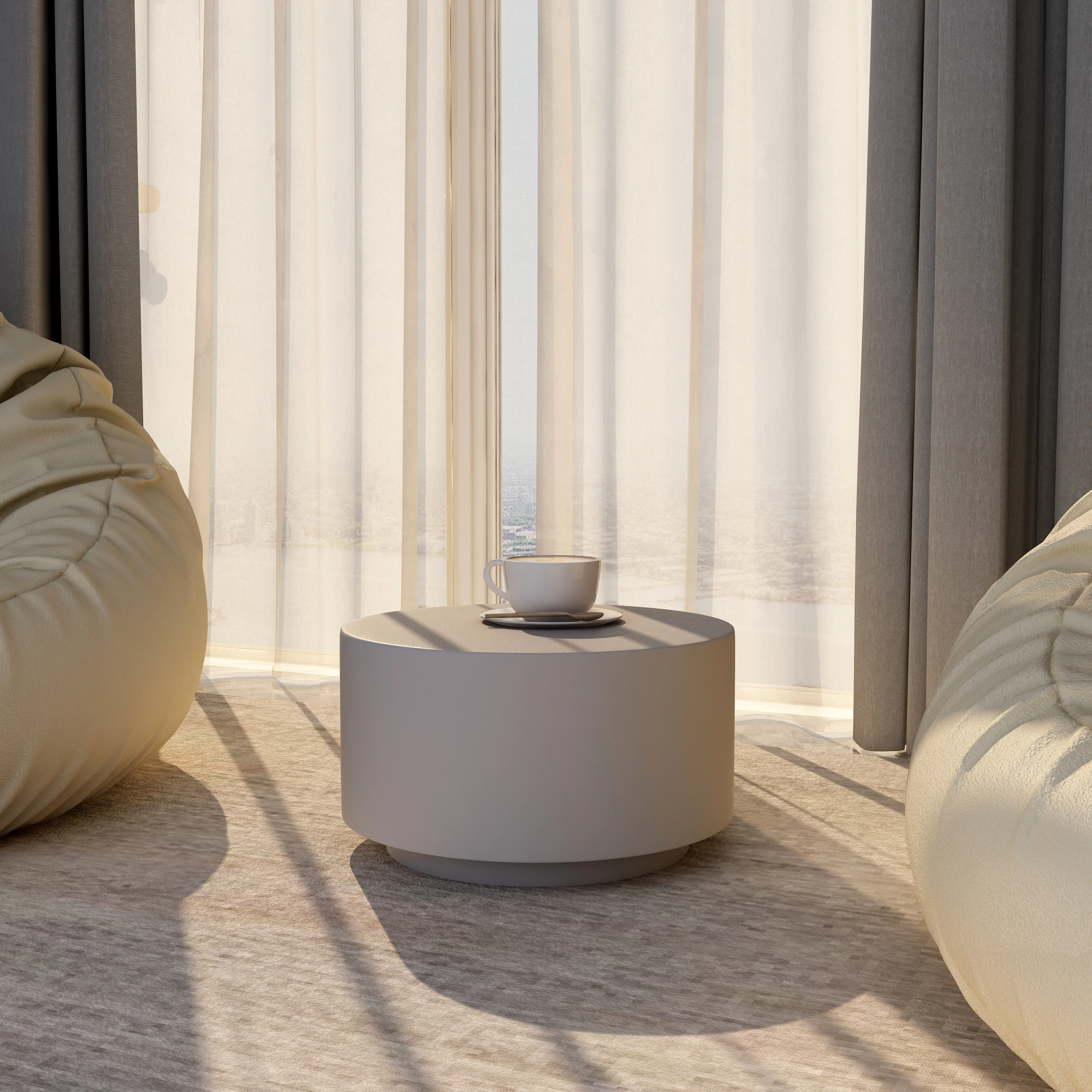 Terra Collection Fiberglass Outdoor Coffee Table In Grey