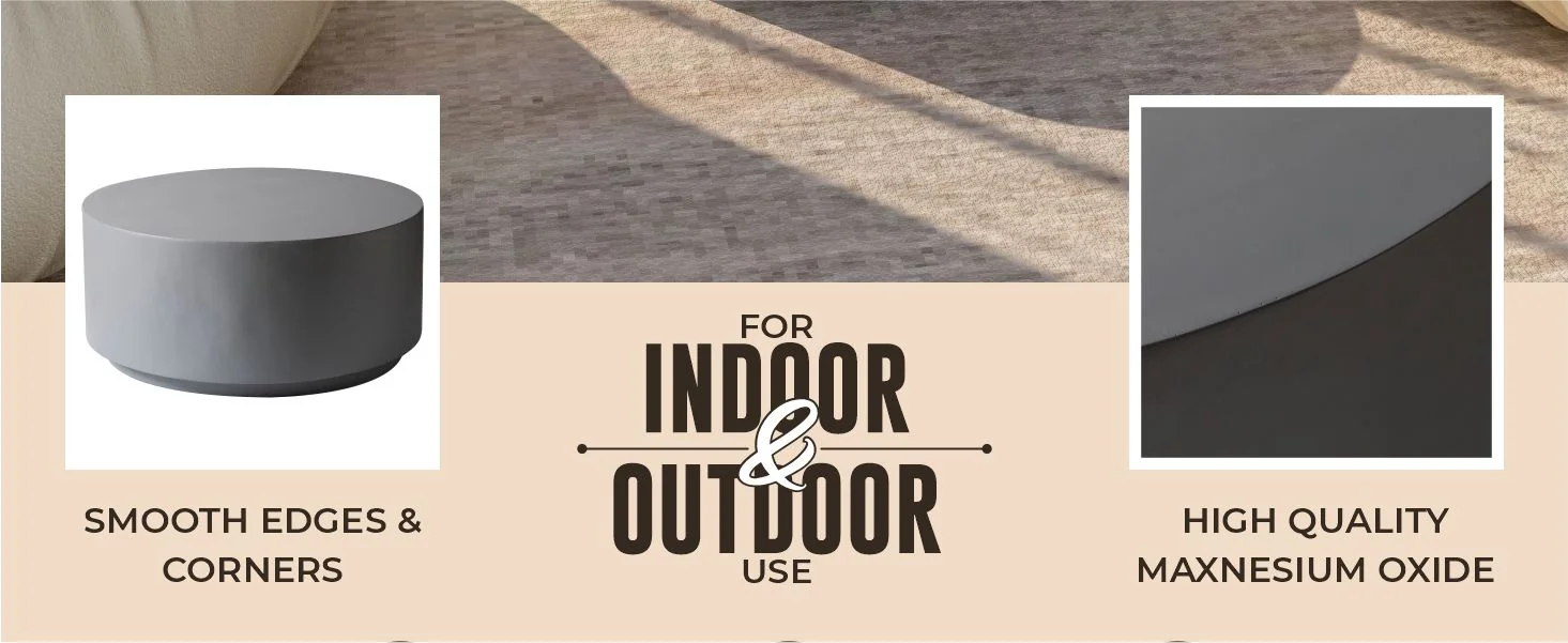 Terra Collection Fiberglass Outdoor Coffee Table In Grey