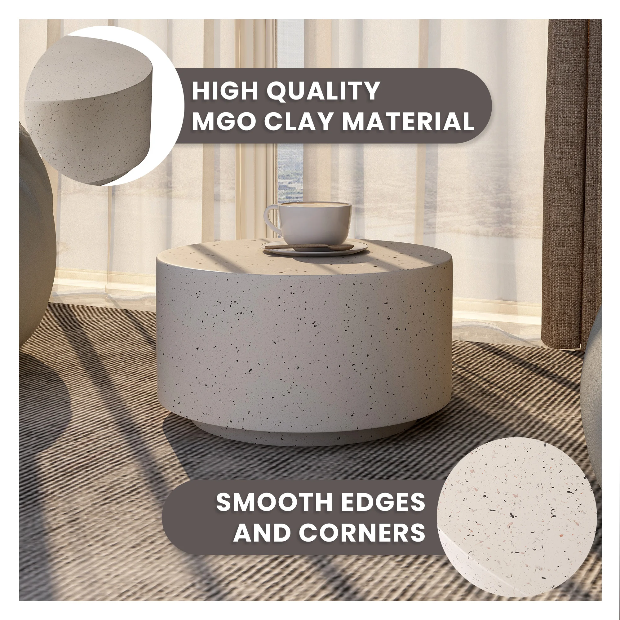 Terra Collection Fiberglass Outdoor Coffee Table In White