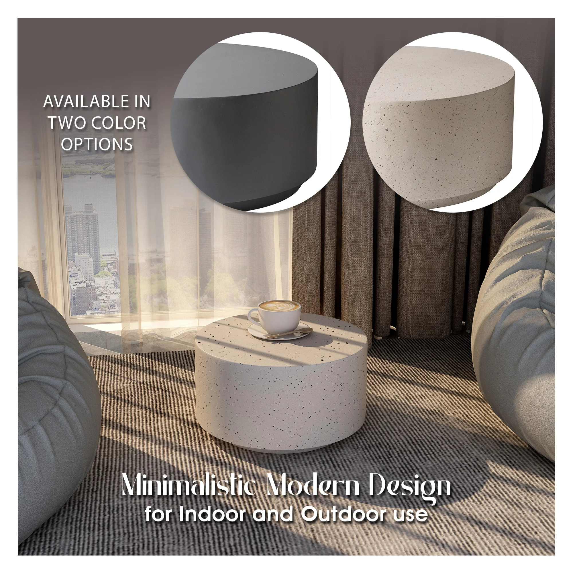 Terra Collection Fiberglass Outdoor Coffee Table In White