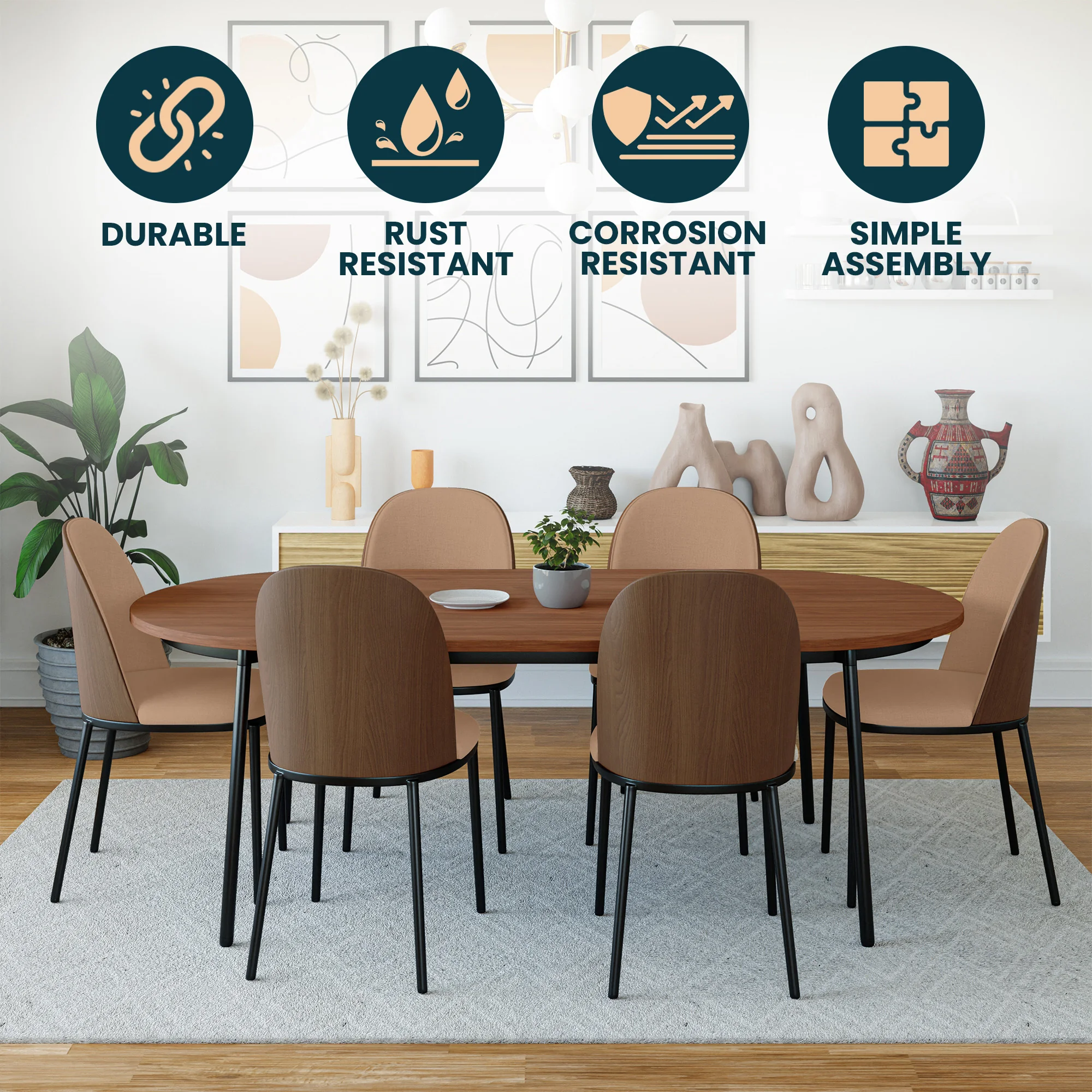 Tule Collection Dining Chair, Walnut Frame With Brown Leather