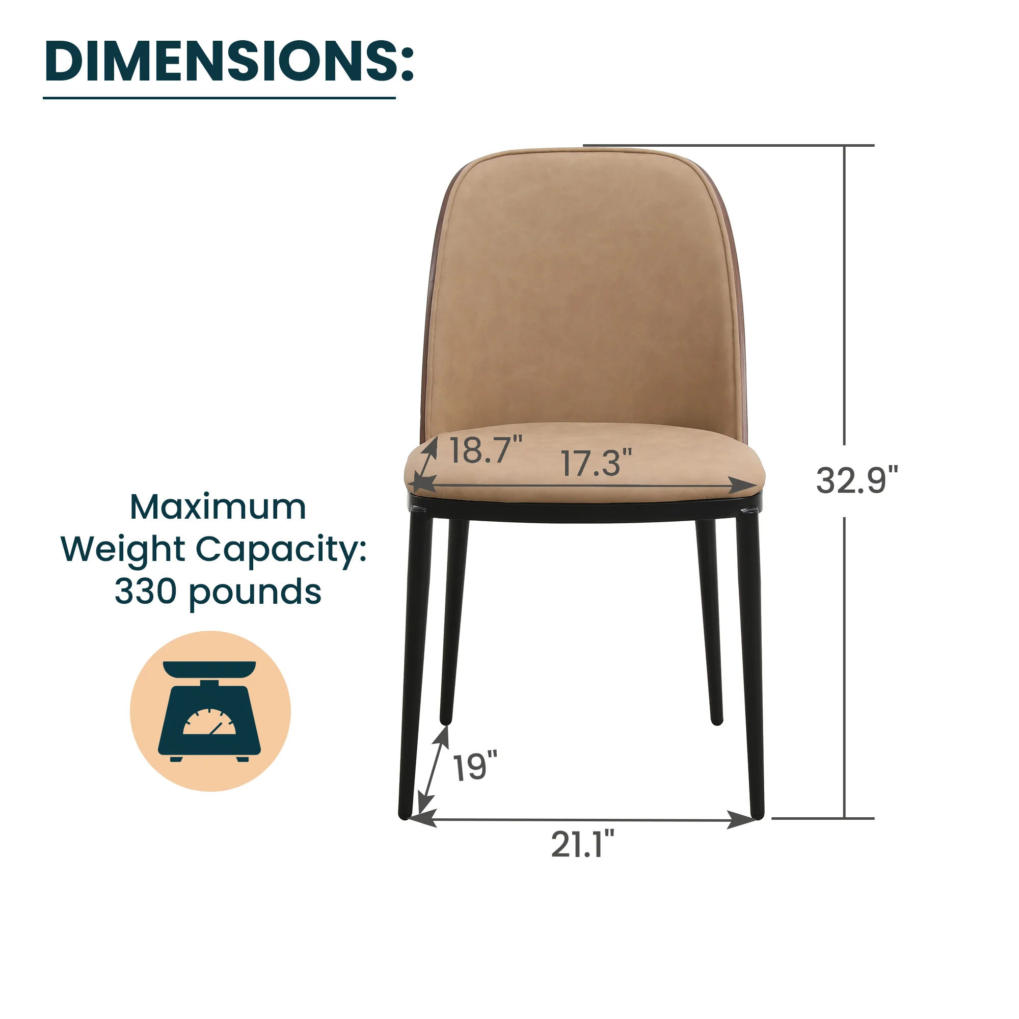 Tule Collection Dining Chair, Walnut Frame With Brown Leather - set of 4