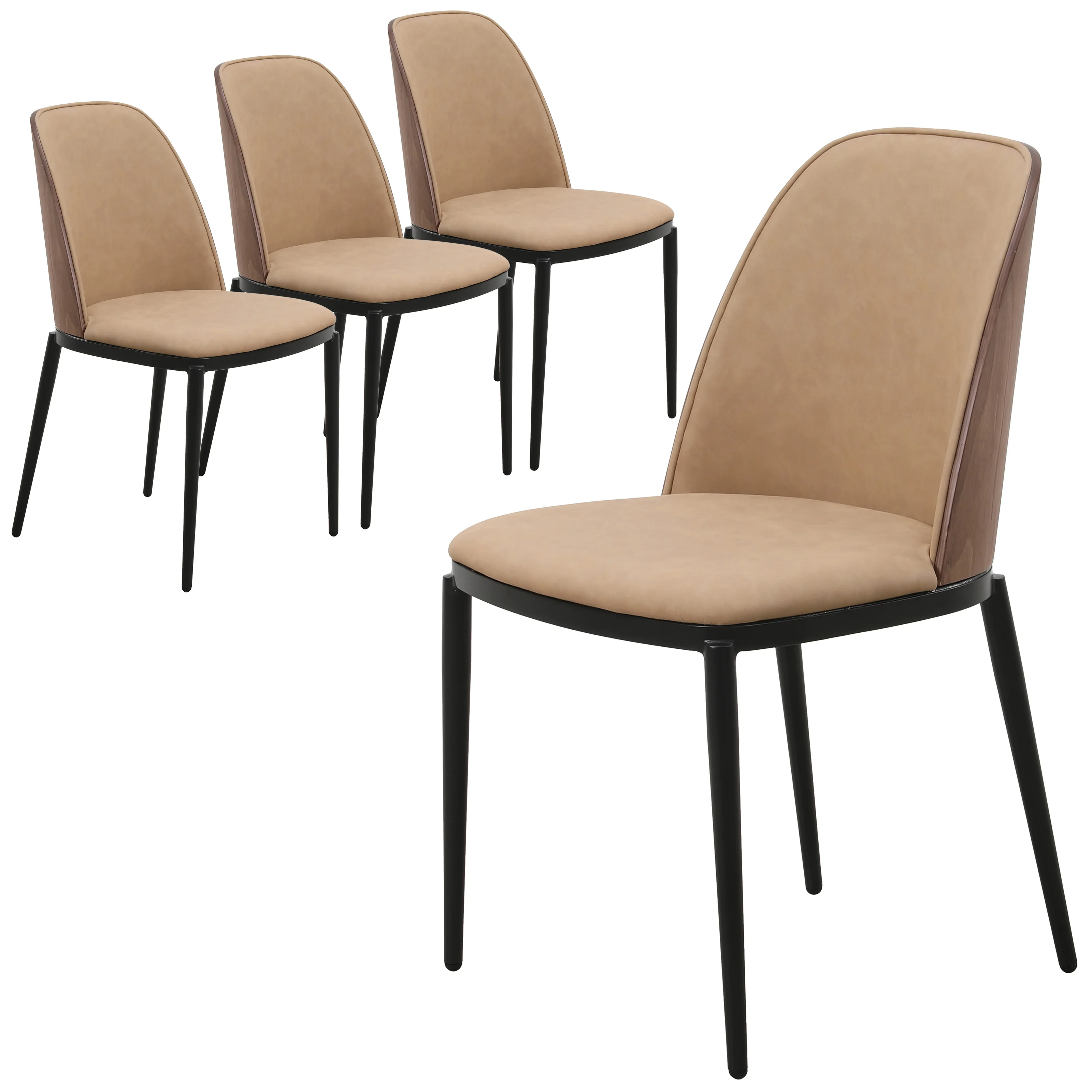 Tule Collection Dining Chair, Walnut Frame With Brown Leather - set of 4
