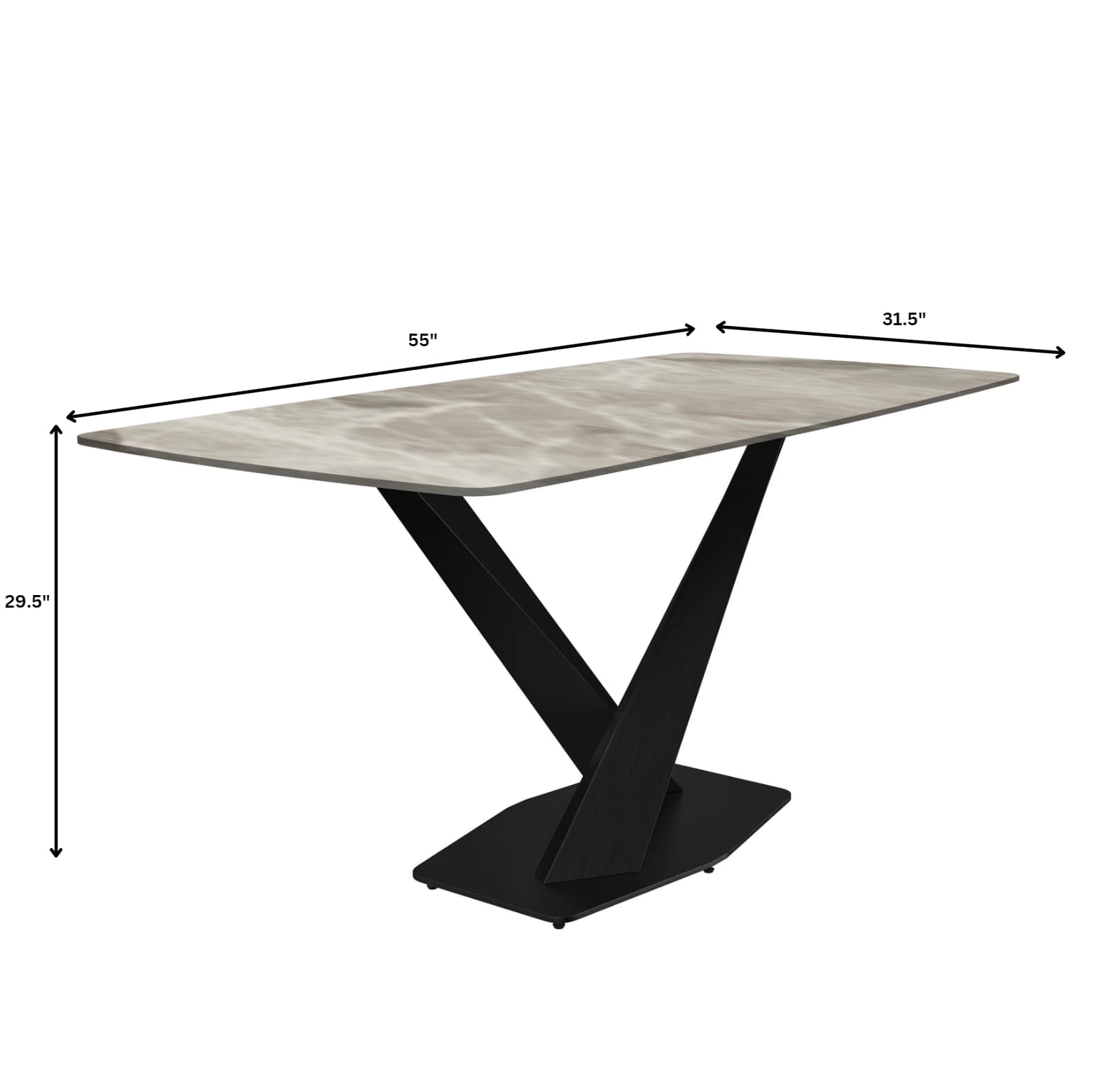 Voren 7-Piece Dining Set with 55" Rectangular Dining Table in Deep Grey Sintered Stone Top and 6 Leather Dining Side Chair in Walnut/Brown