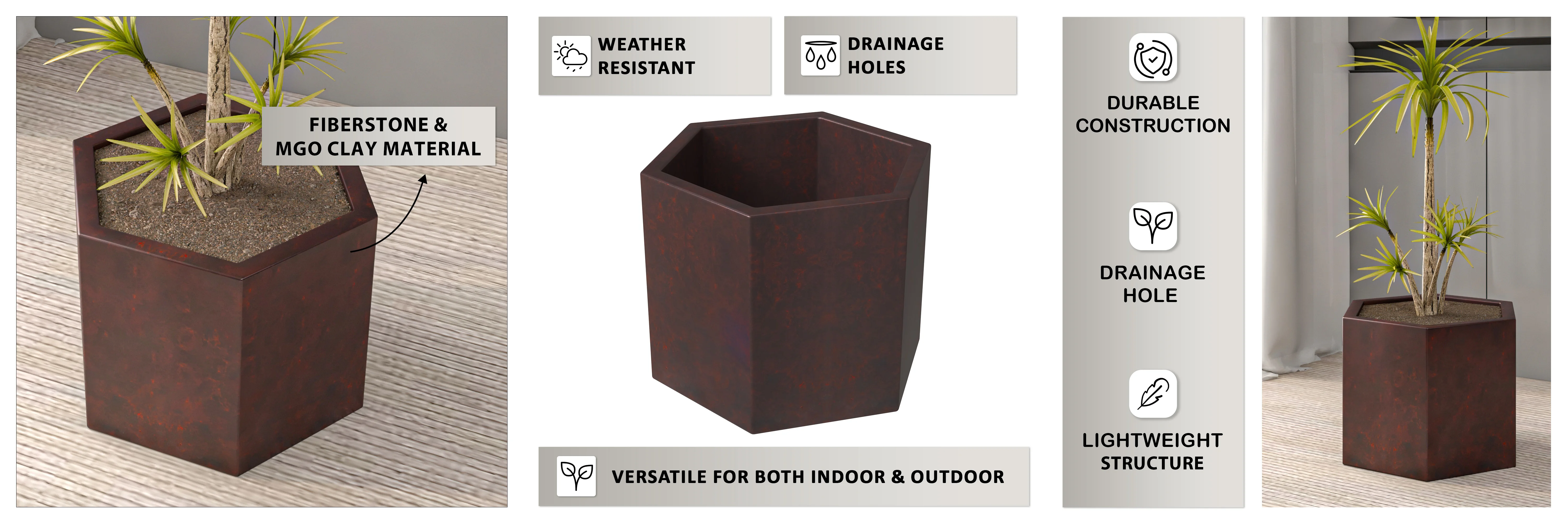 Thicket Series Poly Stone Planter in Brown 11 High