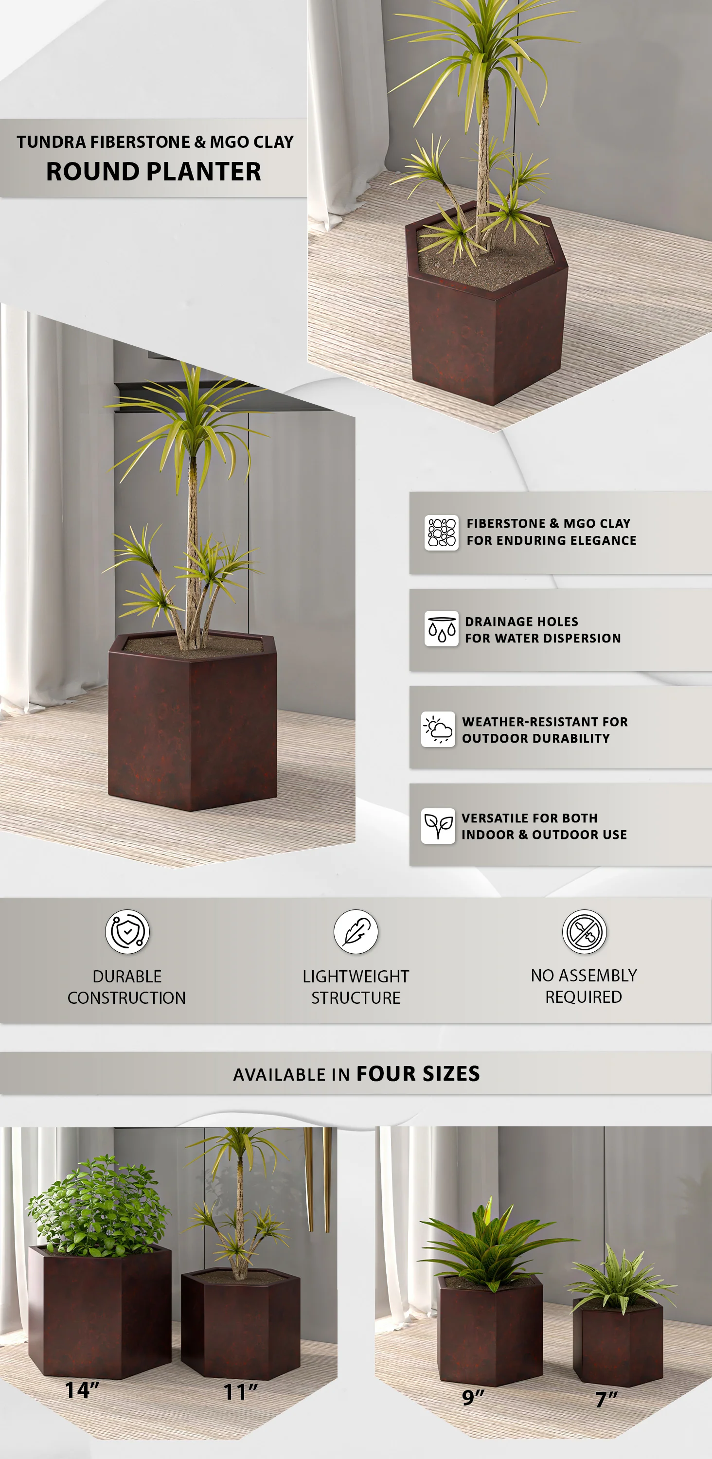 Thicket Series Poly Stone Planter in Brown 11 High