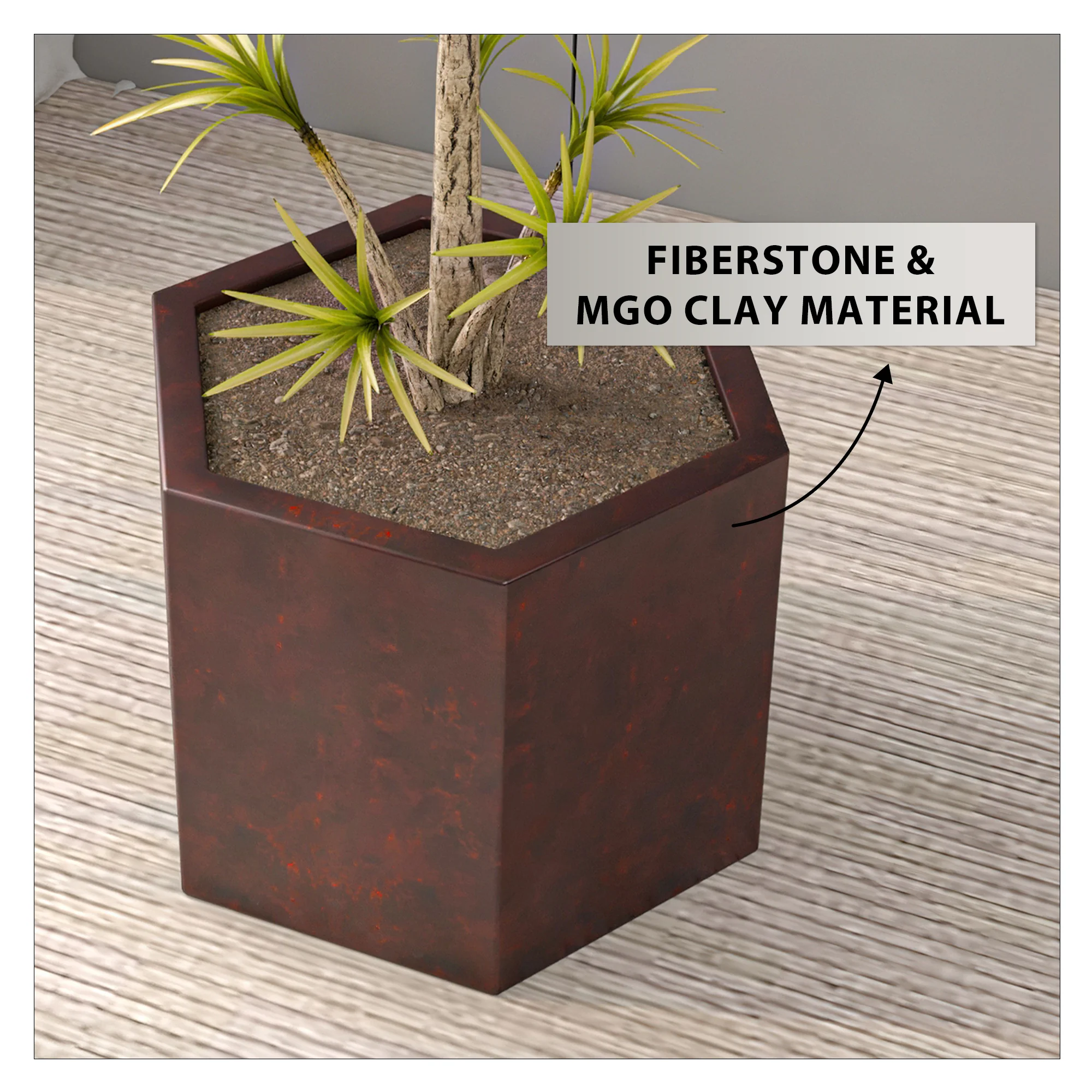 Thicket Series Poly Stone Planter in Brown 11 High