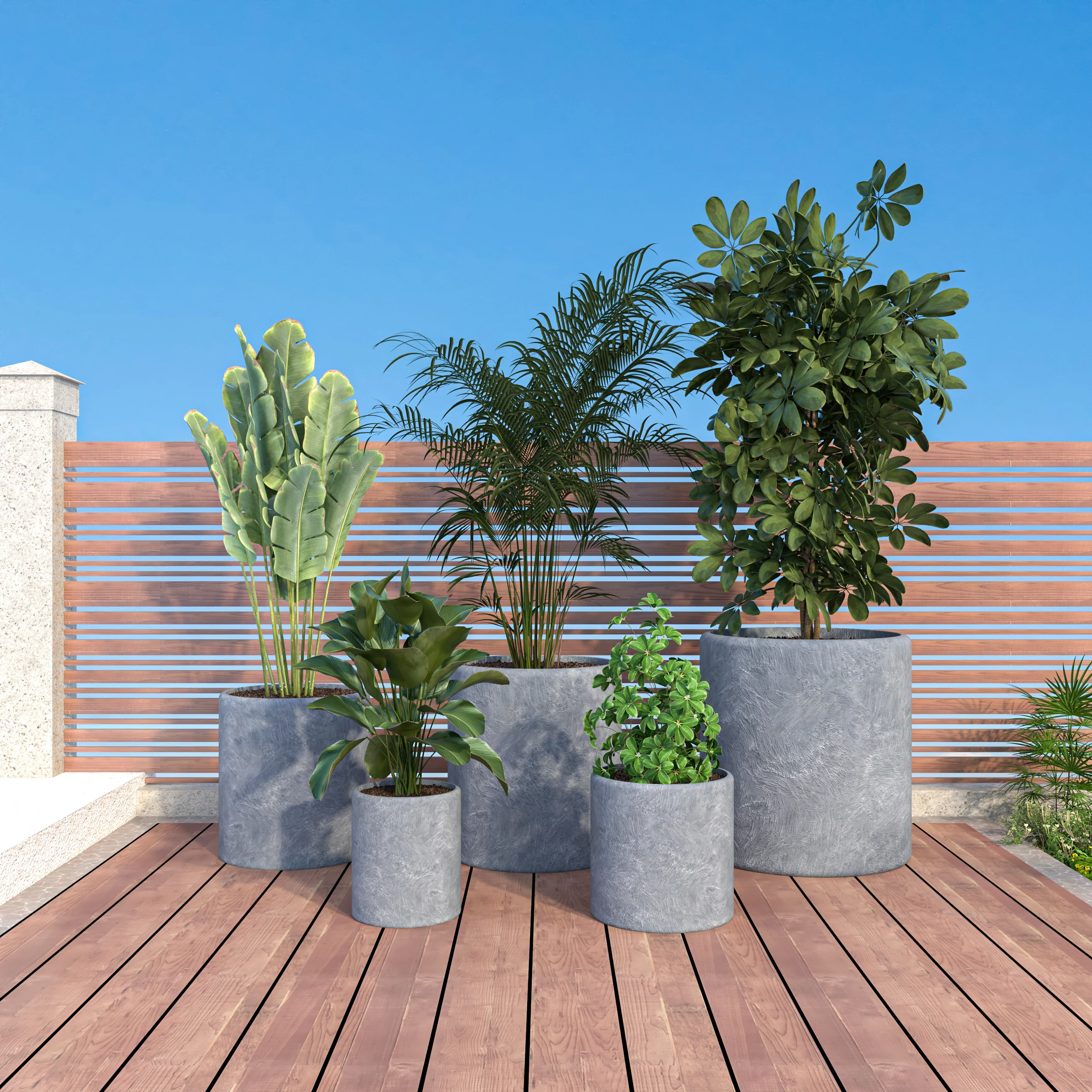 Tundra Series Poly Stone Planter Set in Aged Concrete