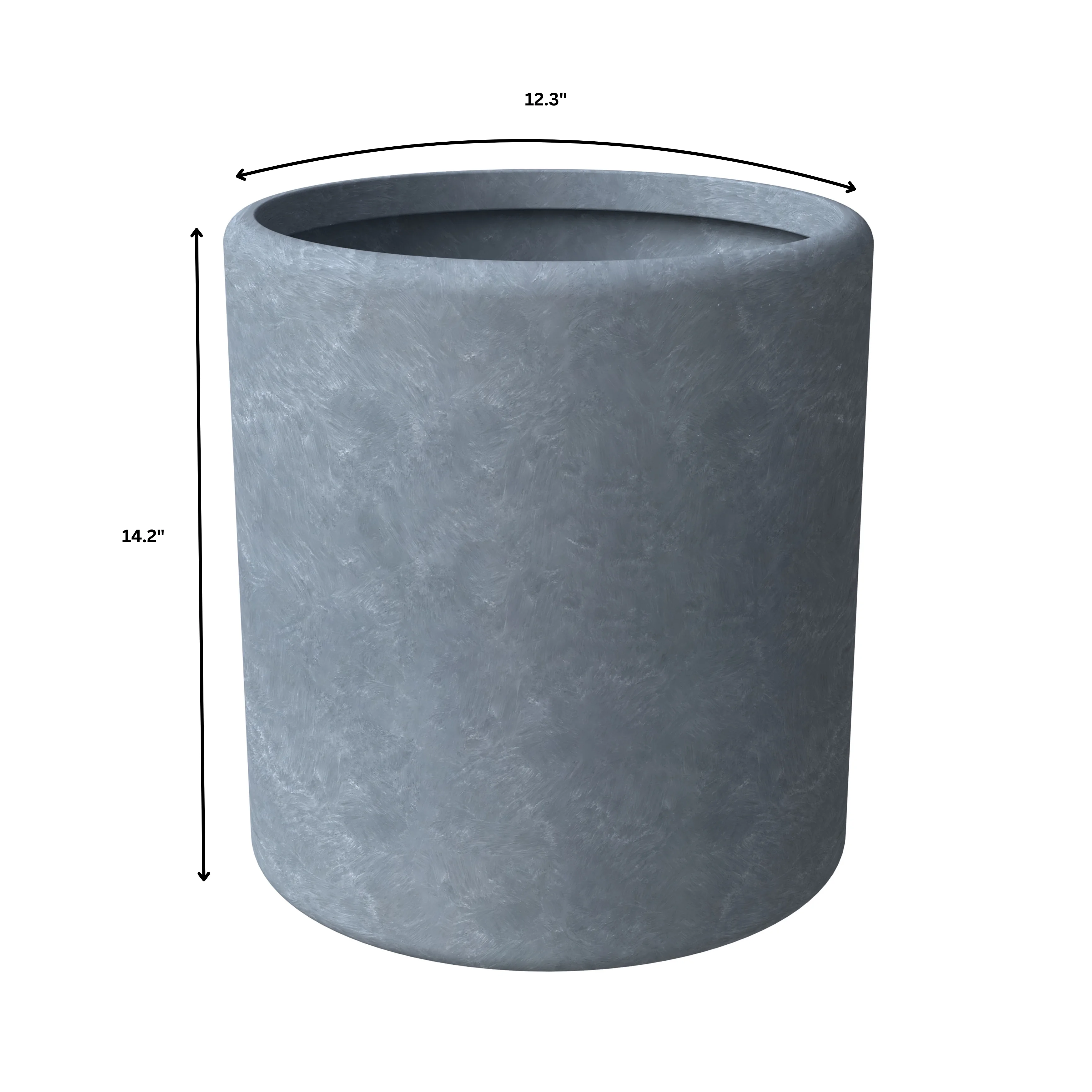 Tundra Series Poly Stone cylindrical Shape Planter in Aged Concrete 12" Dia, 14.2" High