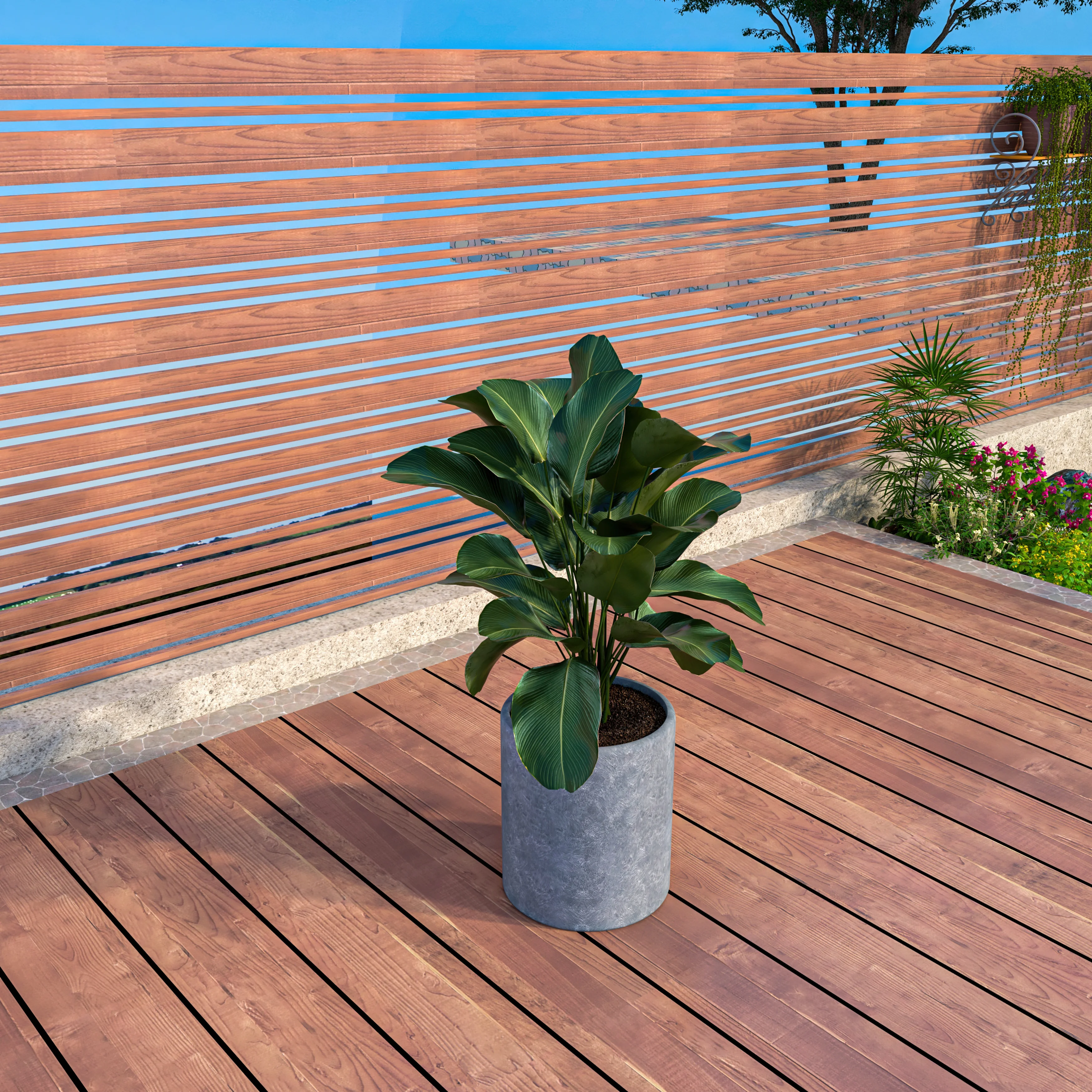 Tundra Series Poly Stone cylindrical Shape Planter in Aged Concrete 12" Dia, 14.2" High