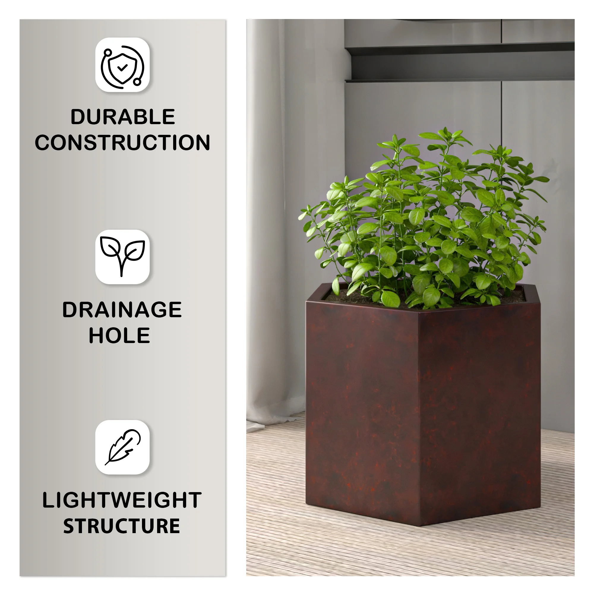 Thicket Series Poly Stone Planter in Brown 14 High