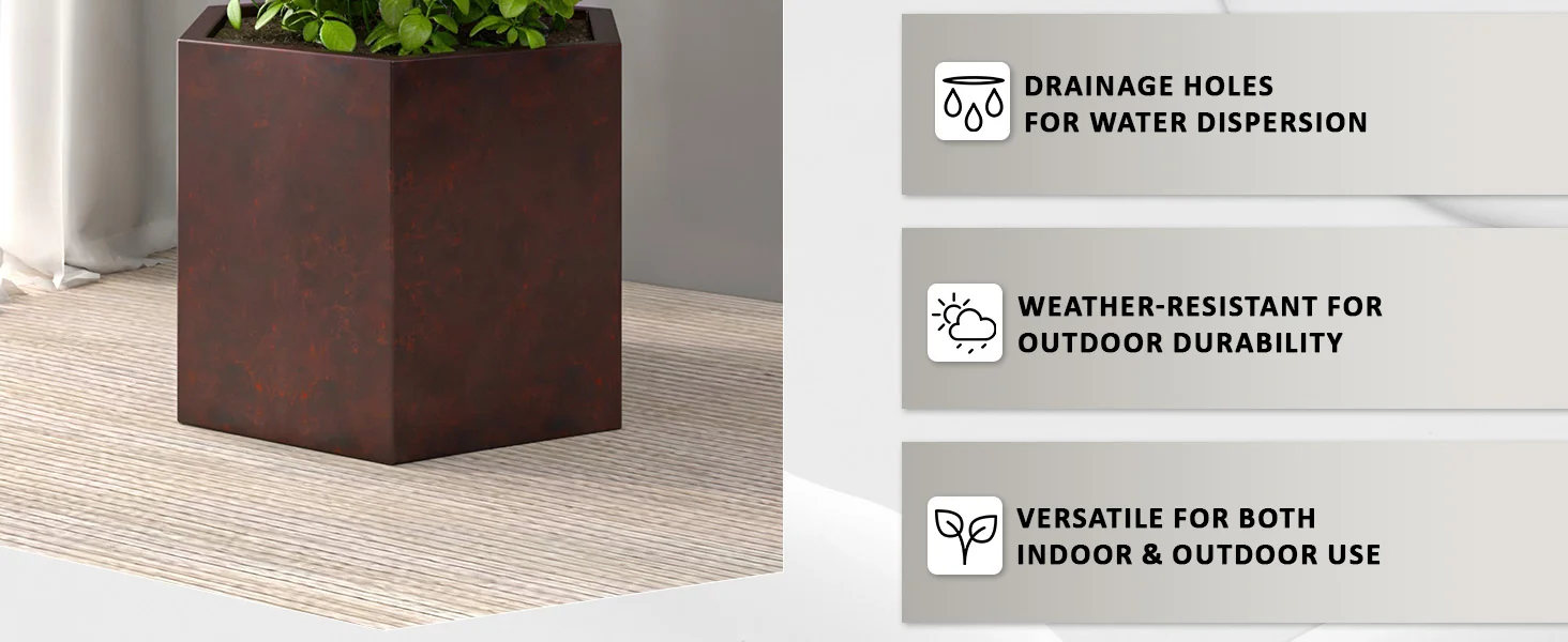 Thicket Series Poly Stone Planter in Brown 14 High