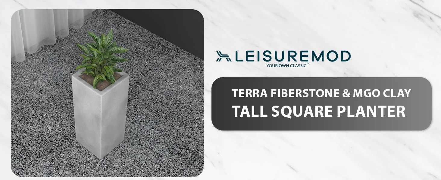 Terra Series Poly Stone Planter in Aged Concrete 7.9" x 7.9" 19.7" High