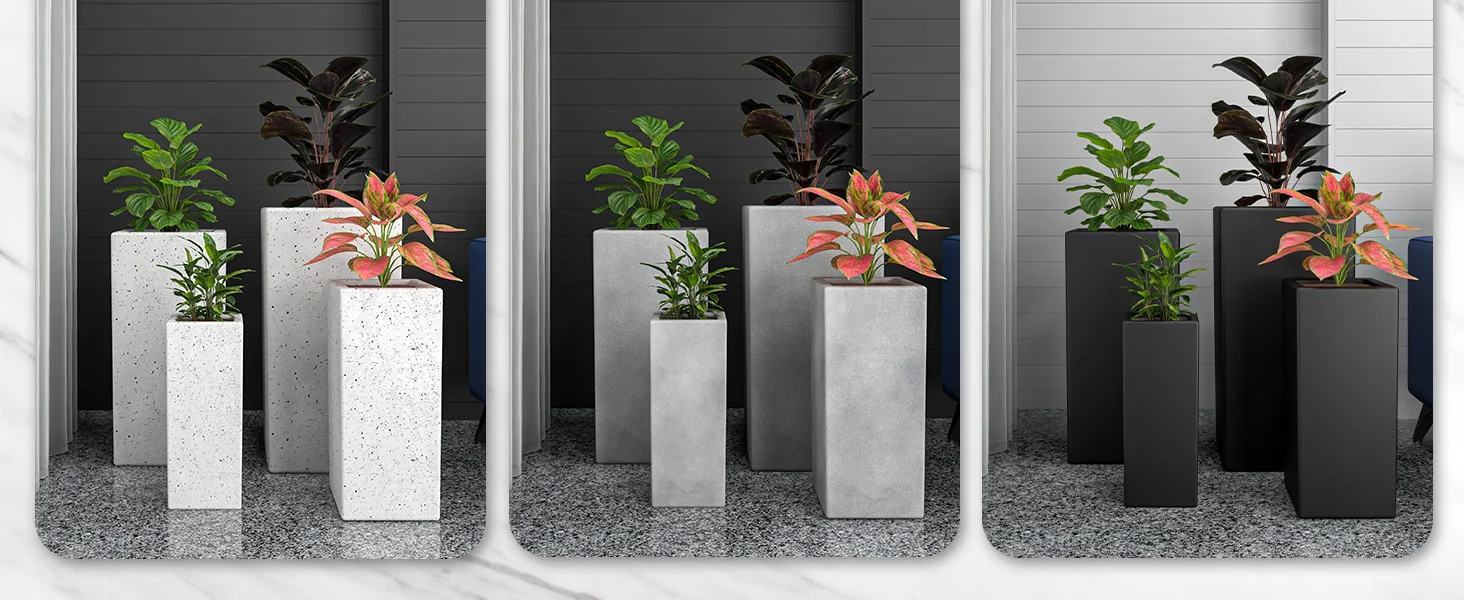 Terra Series Poly Stone Planter in Aged Concrete 7.9" x 7.9" 19.7" High