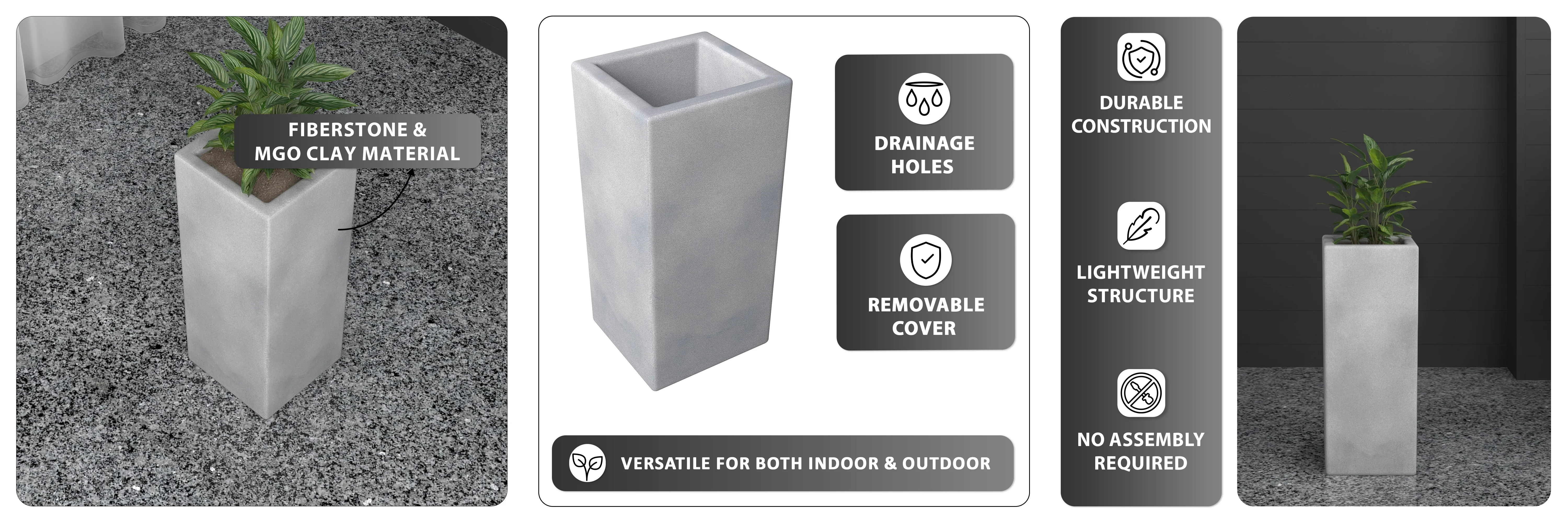 Terra Series Poly Stone Planter in Aged Concrete 7.9" x 7.9" 19.7" High