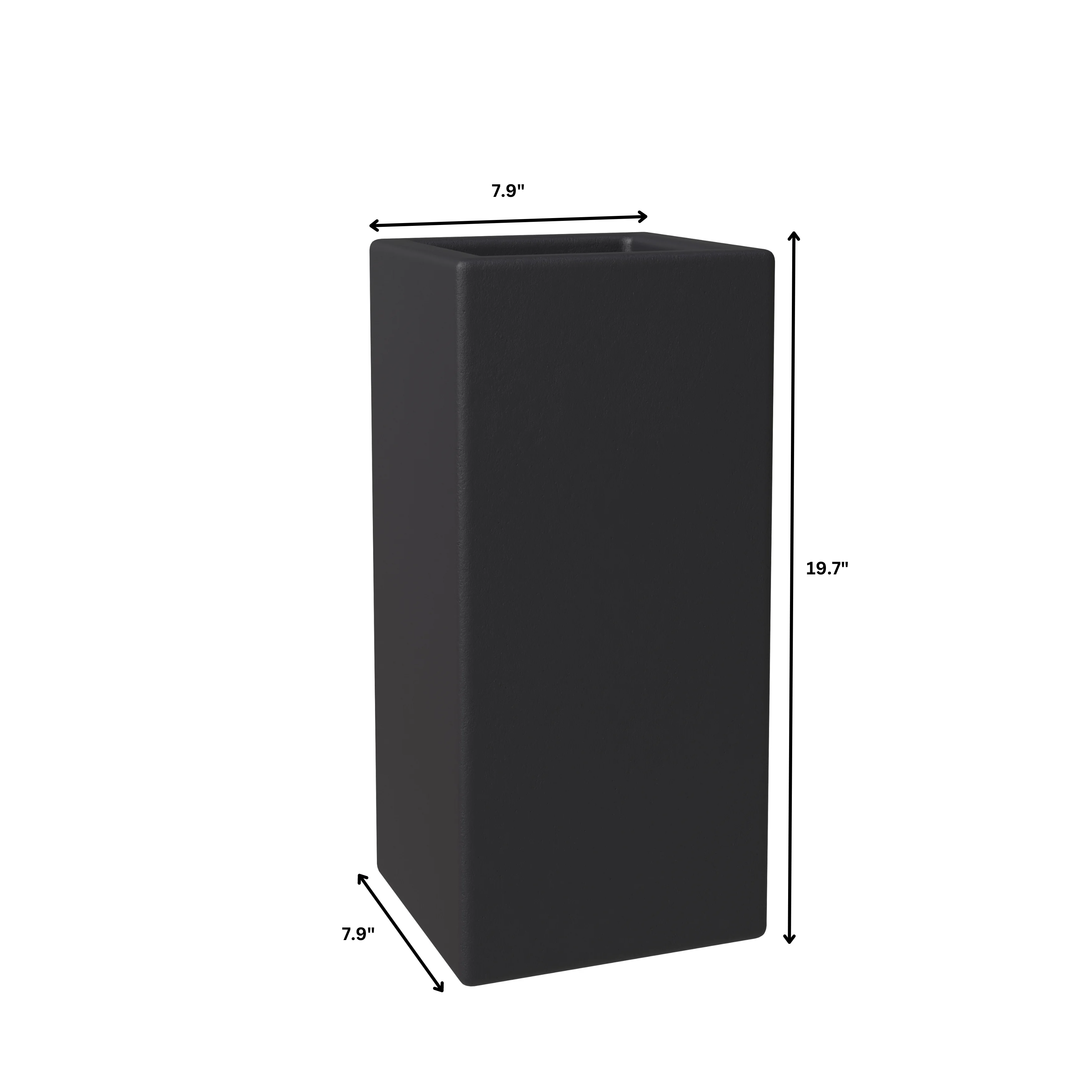 Terra Series Poly Stone Planter in Black 7.9" x 7.9" 19.7" High