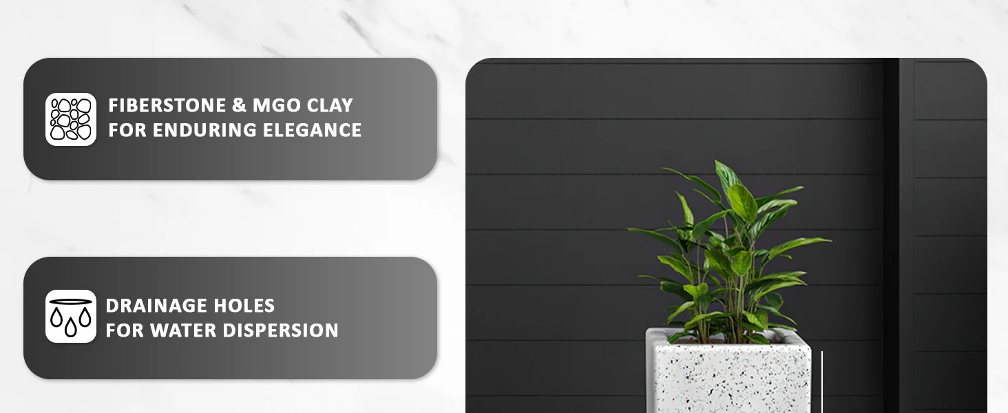 Terra Series Poly Stone Planter in Dotted White 7.9" x 7.9" 19.7" High